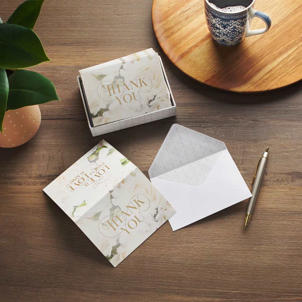 Boxed Cards: Thank You, 20 cards/envelopes, White Roses (Ivory Love Collection)