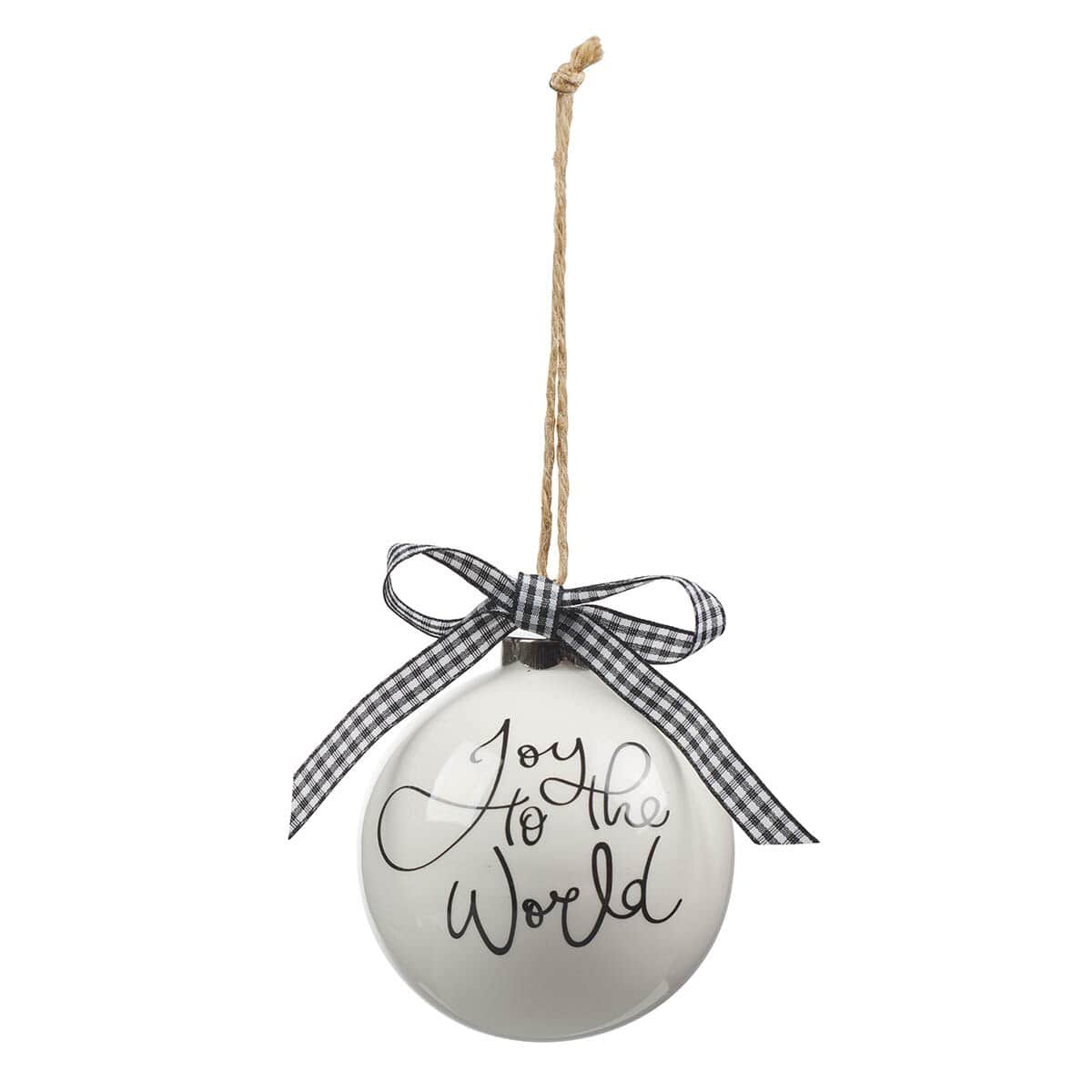 Christmas Bauble Ornament: Joy to the World, White, Ceramic 