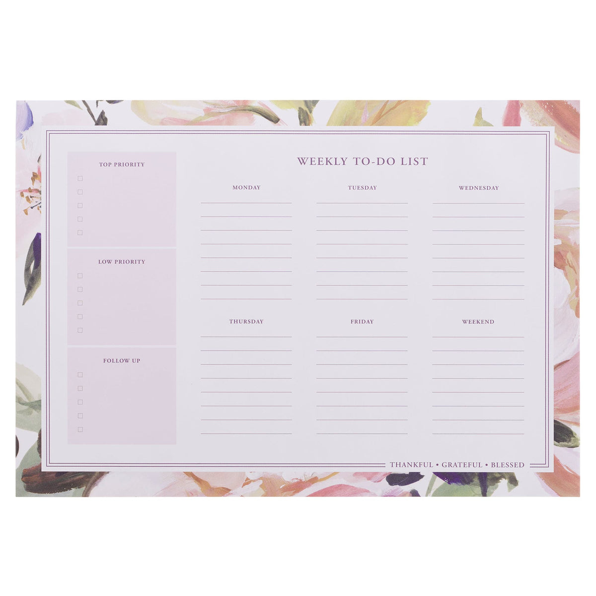 Undated Weekly To-Do List Tear-off: Thankful Grateful Blessed