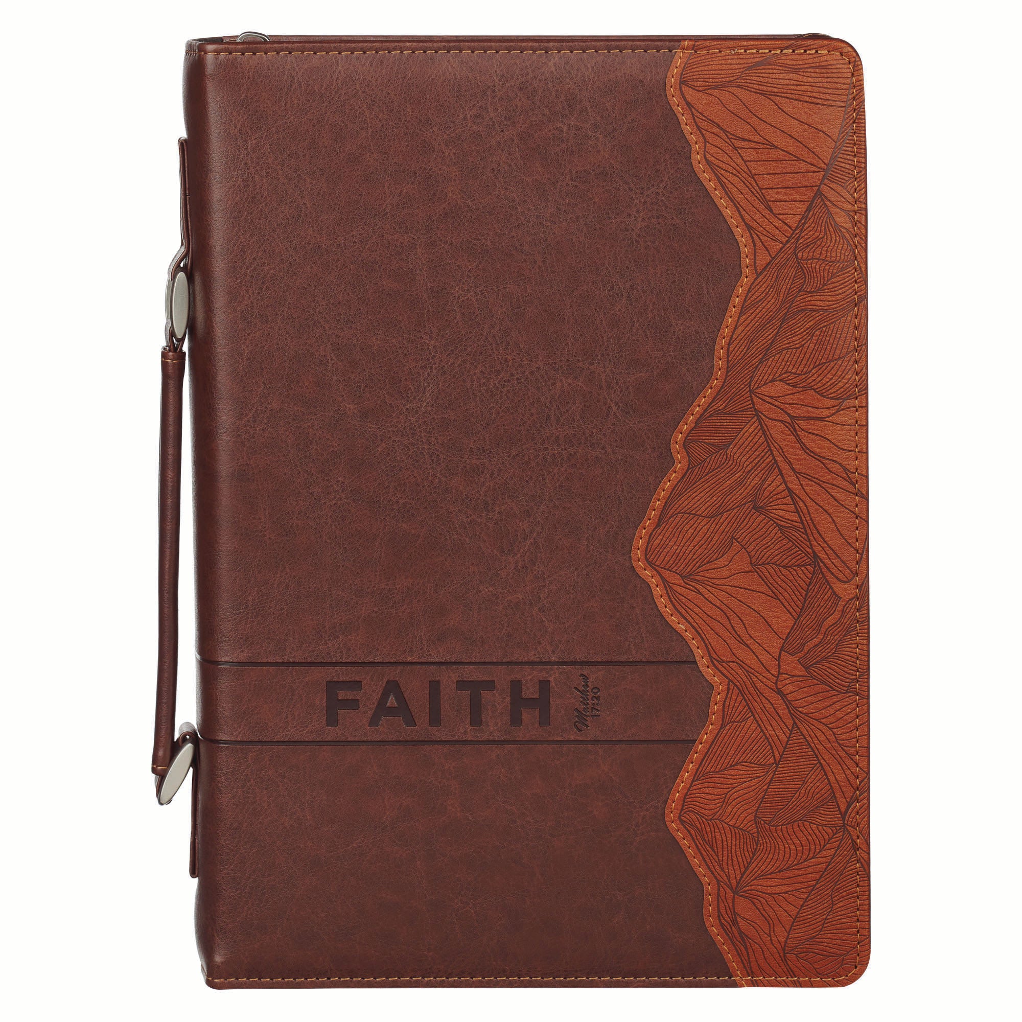 Bible Cover Medium: Classic Brown Two-tone Faith Mountains Matt. 17:20