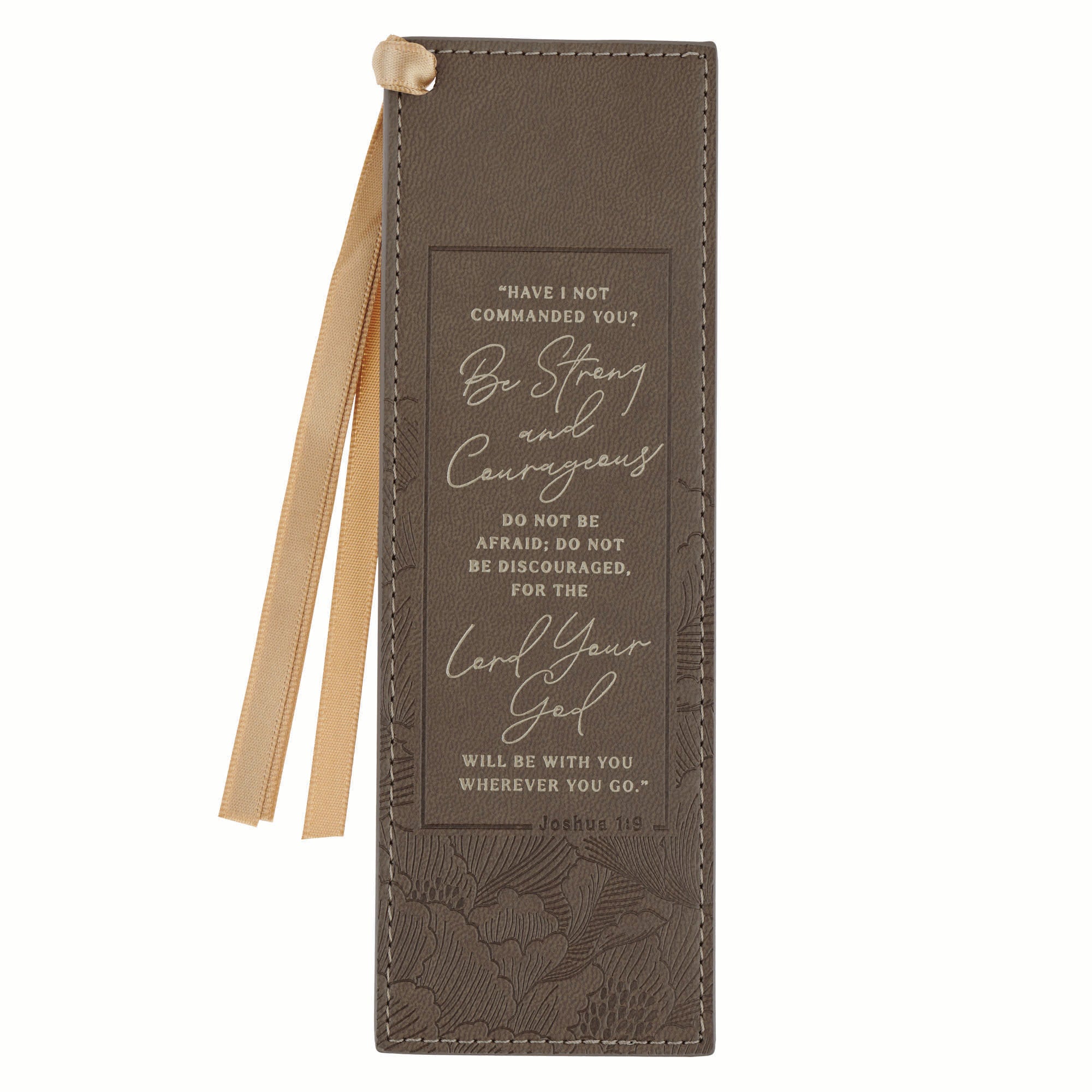 Bookmark Faux Leather: Brown Strong & Courageous Josh. 1:9