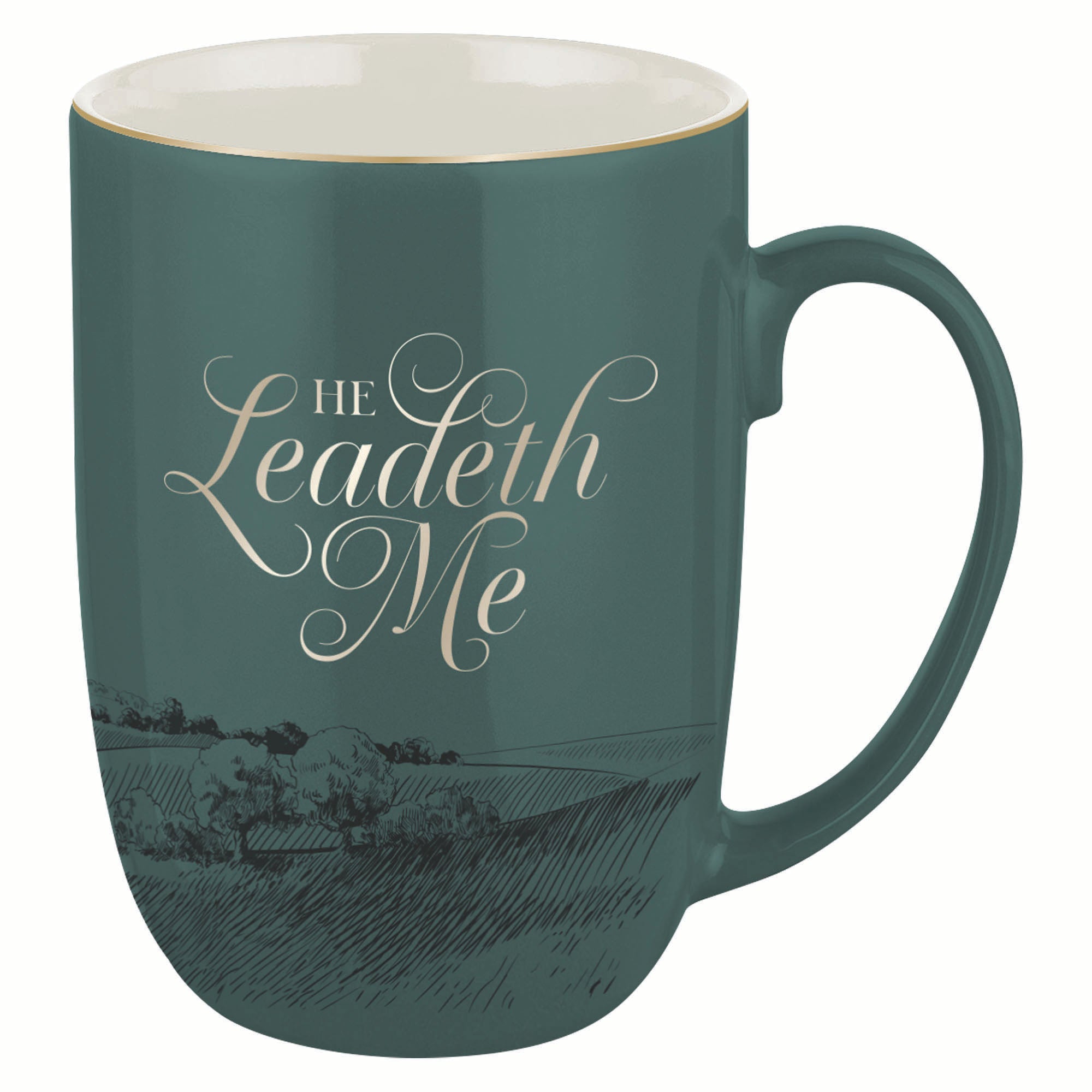 Ceramic Mug: Green He Leadeth Me Ps. 23