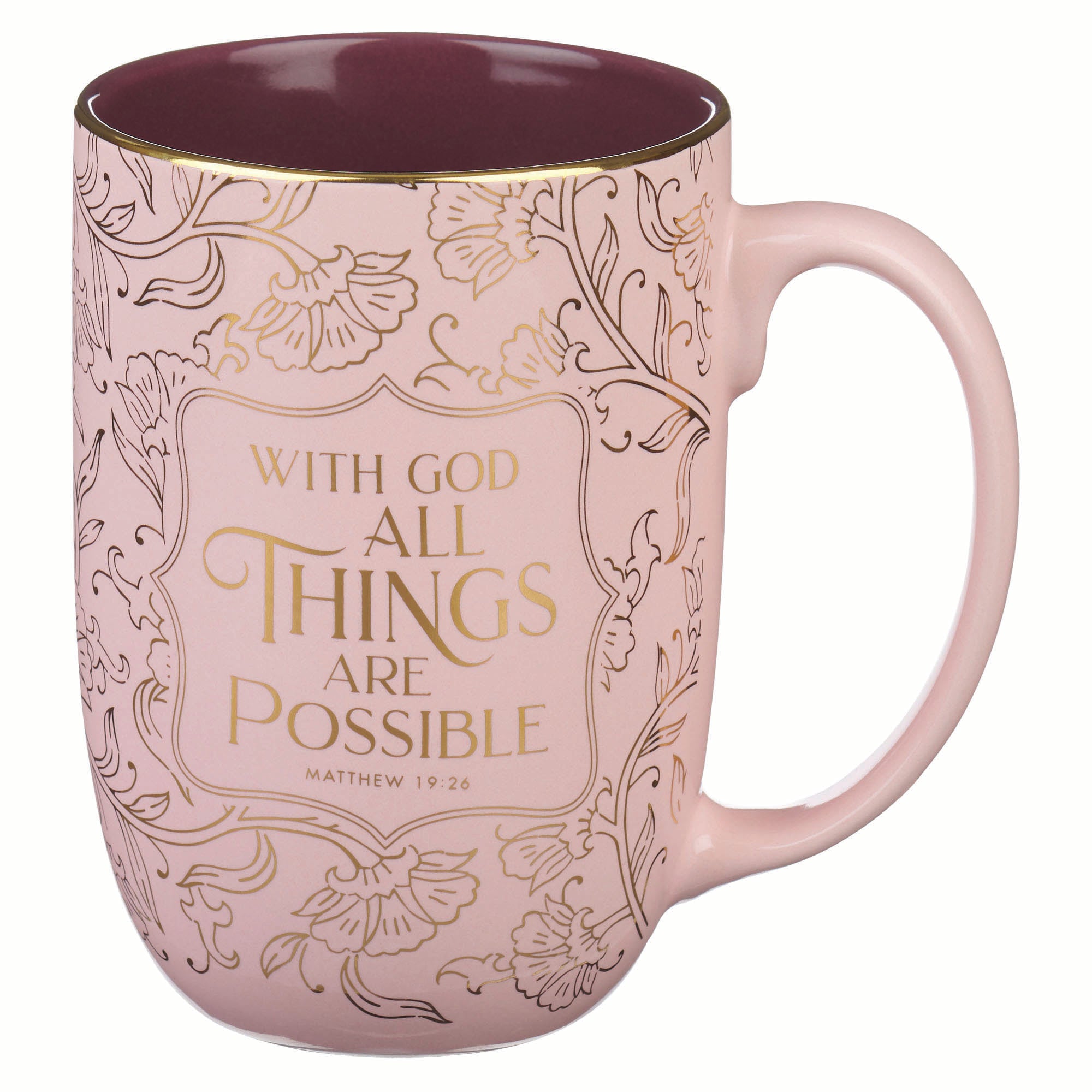 Ceramic Mug: Pink With God Matt 19:26