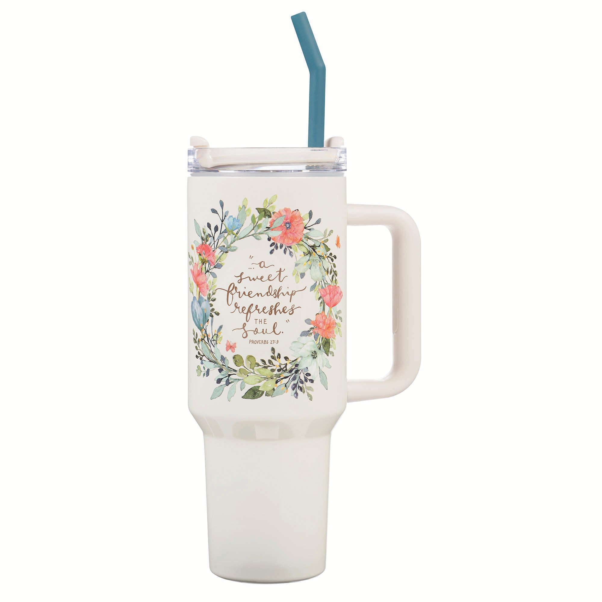 Tumbler with straw, Stainless Steel: Sweet Friendship Prov. 27:9