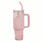 Tumbler with straw, Stainless Steel: Pink Love is Patient Love is Kind 1 Cor. 13:4