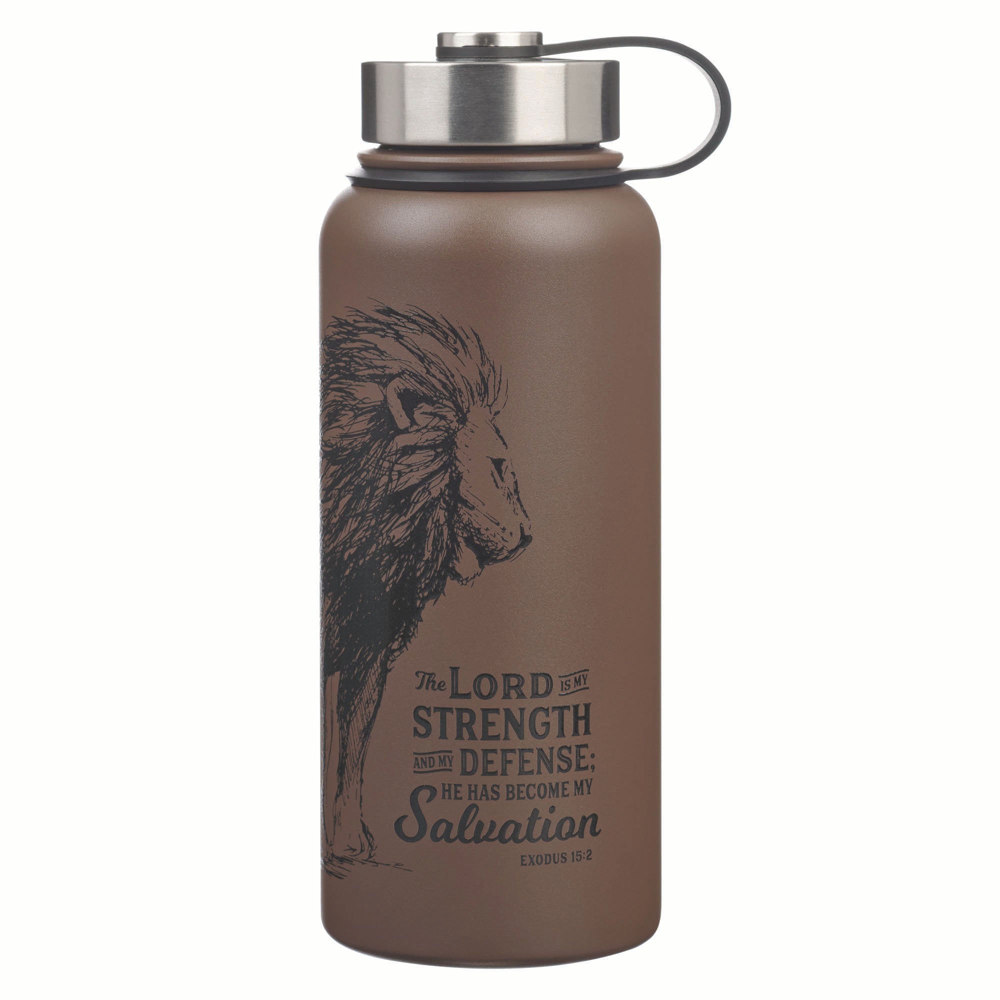 Water Bottle, Stainless Steel: Brown Strength and Defense  Ex. 15:2