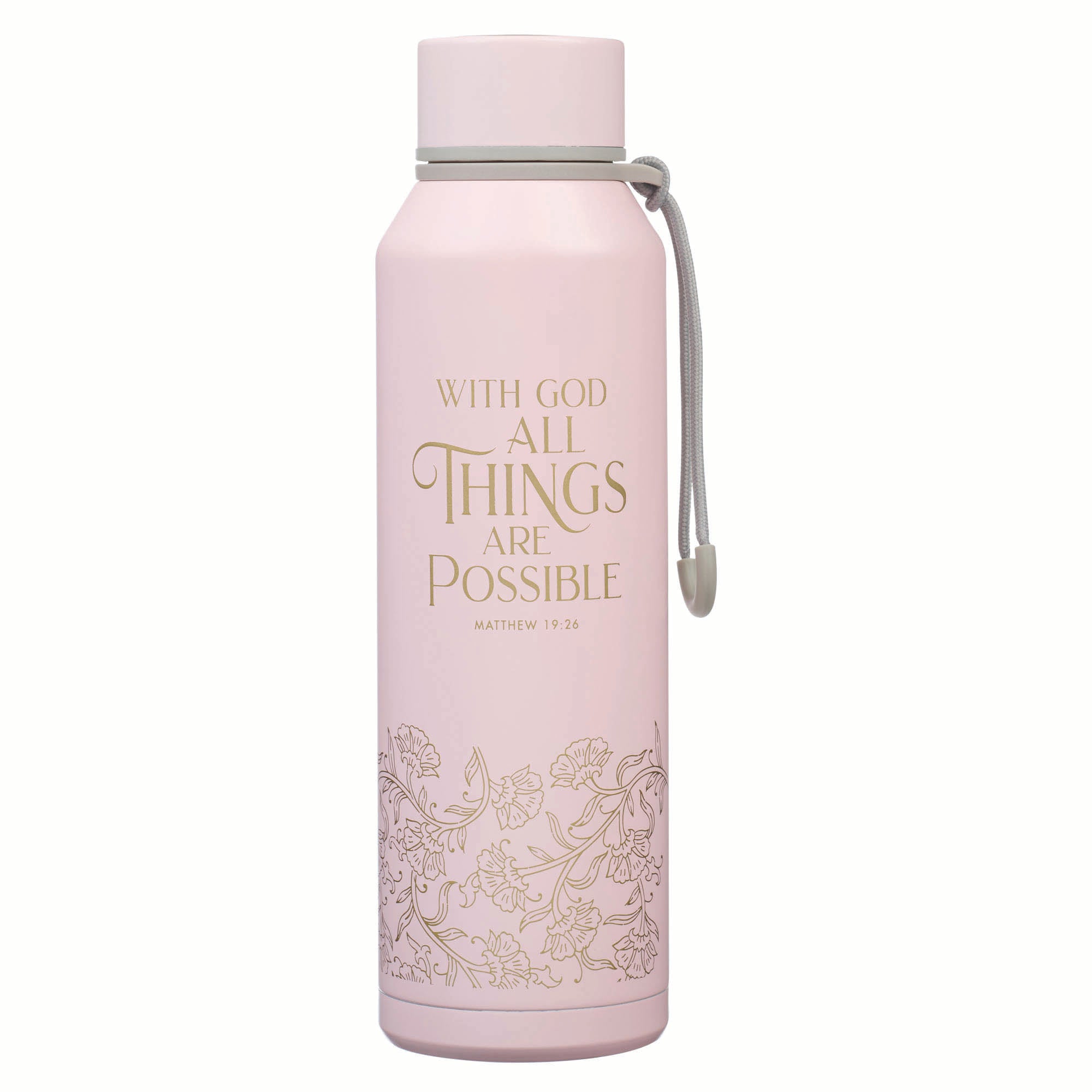 Water Bottle, Stainless Steel: Pink With God Matt. 19:26