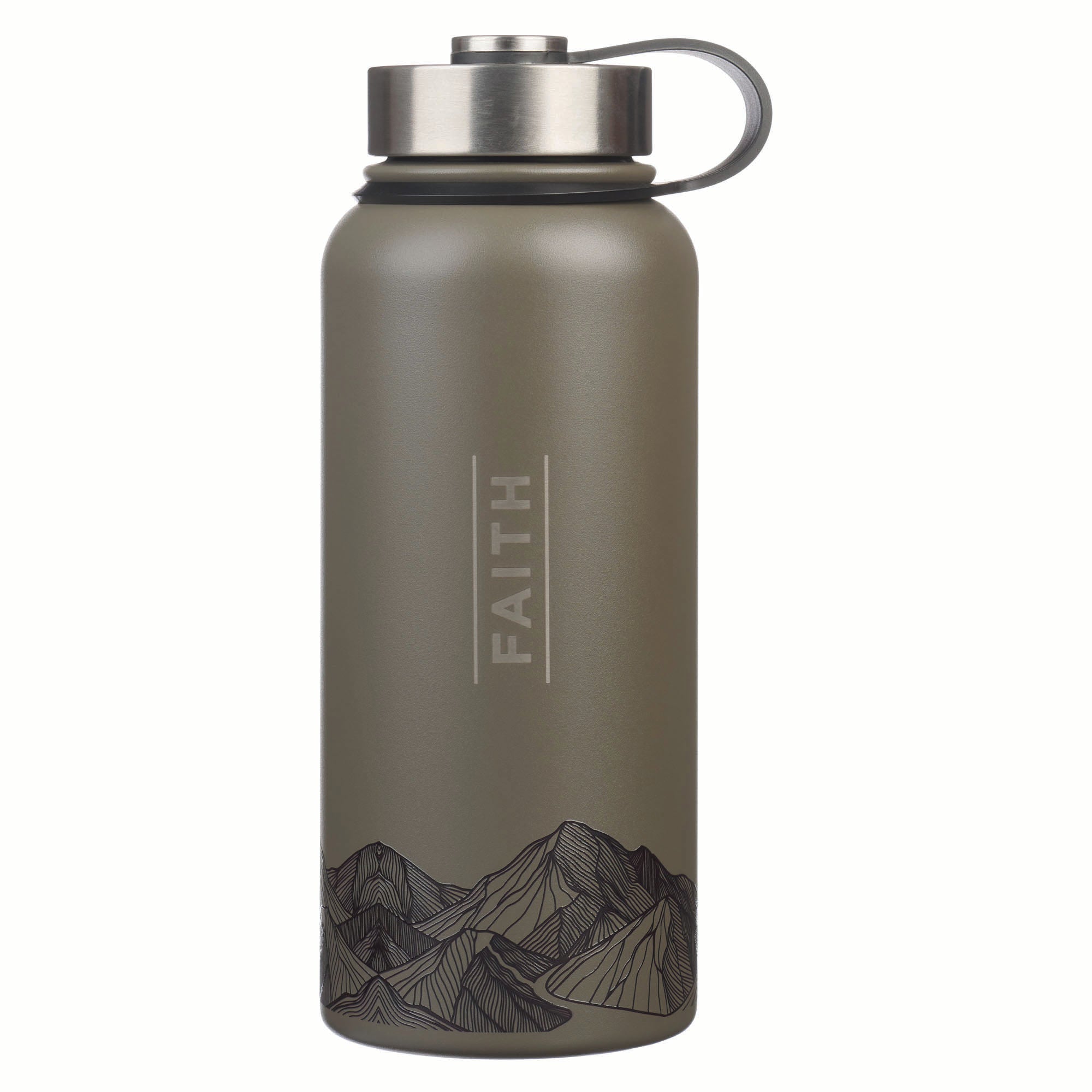 Water Bottle, Stainless Steel: Brown Faith Mountains Matt. 17:20
