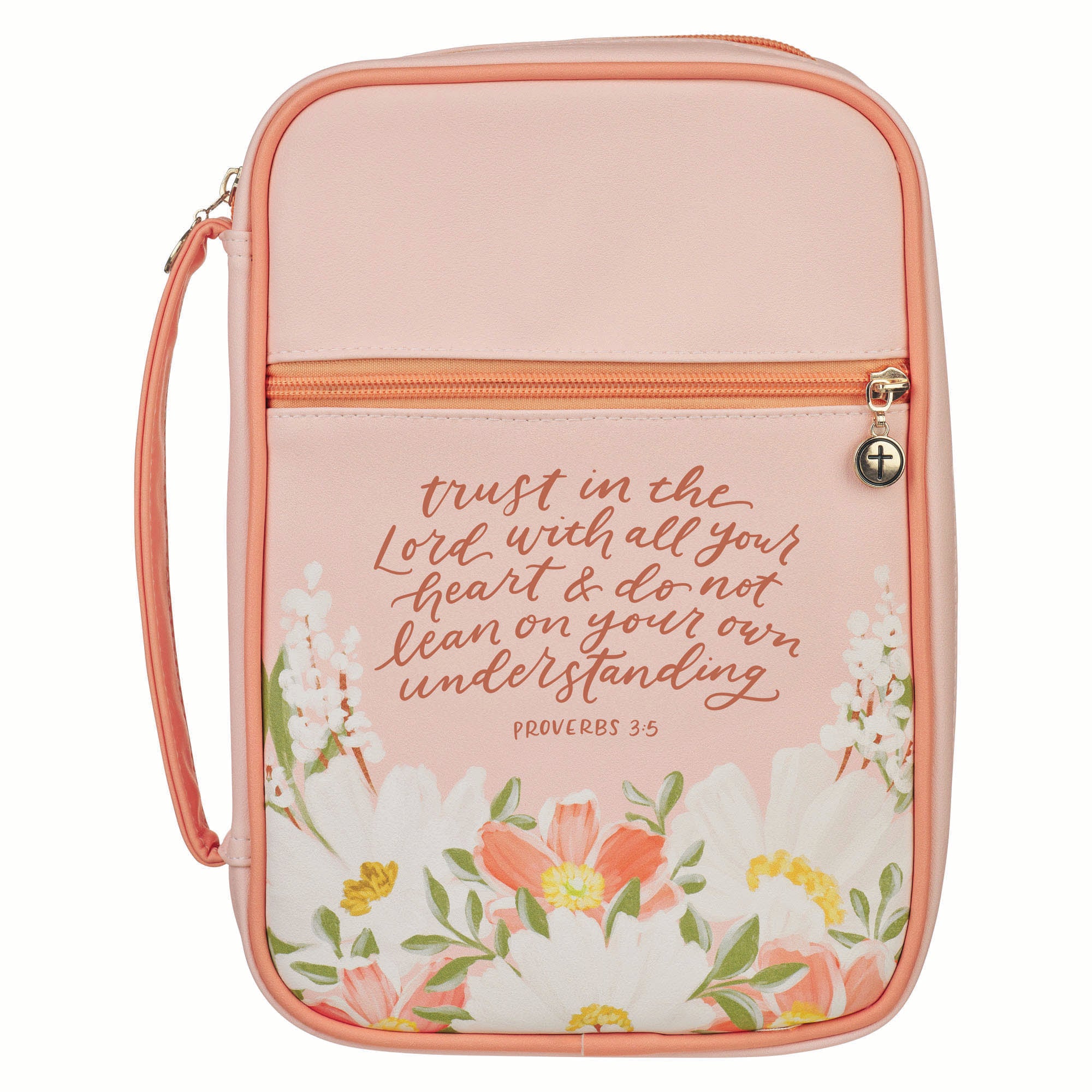 Bible Cover Medium: Fashion Pink Floral Printed Trust in The Lord With All Your Heart Prov. 3:5