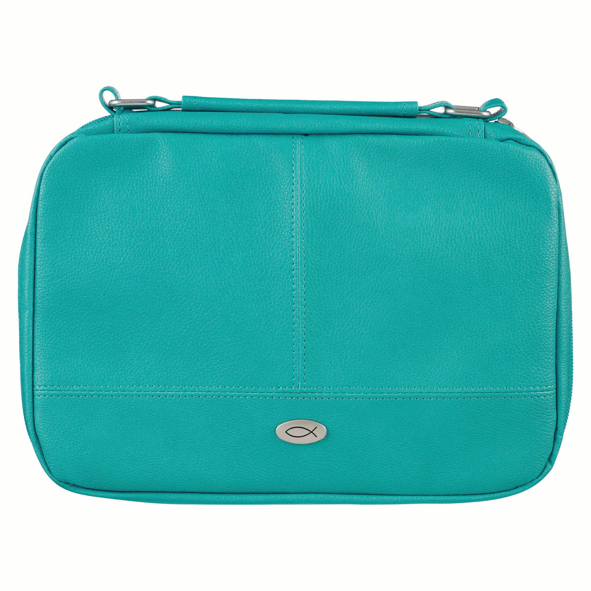 Bible Cover Medium: Organizer Two-fold Light Turquoise w/Ichthus Badge