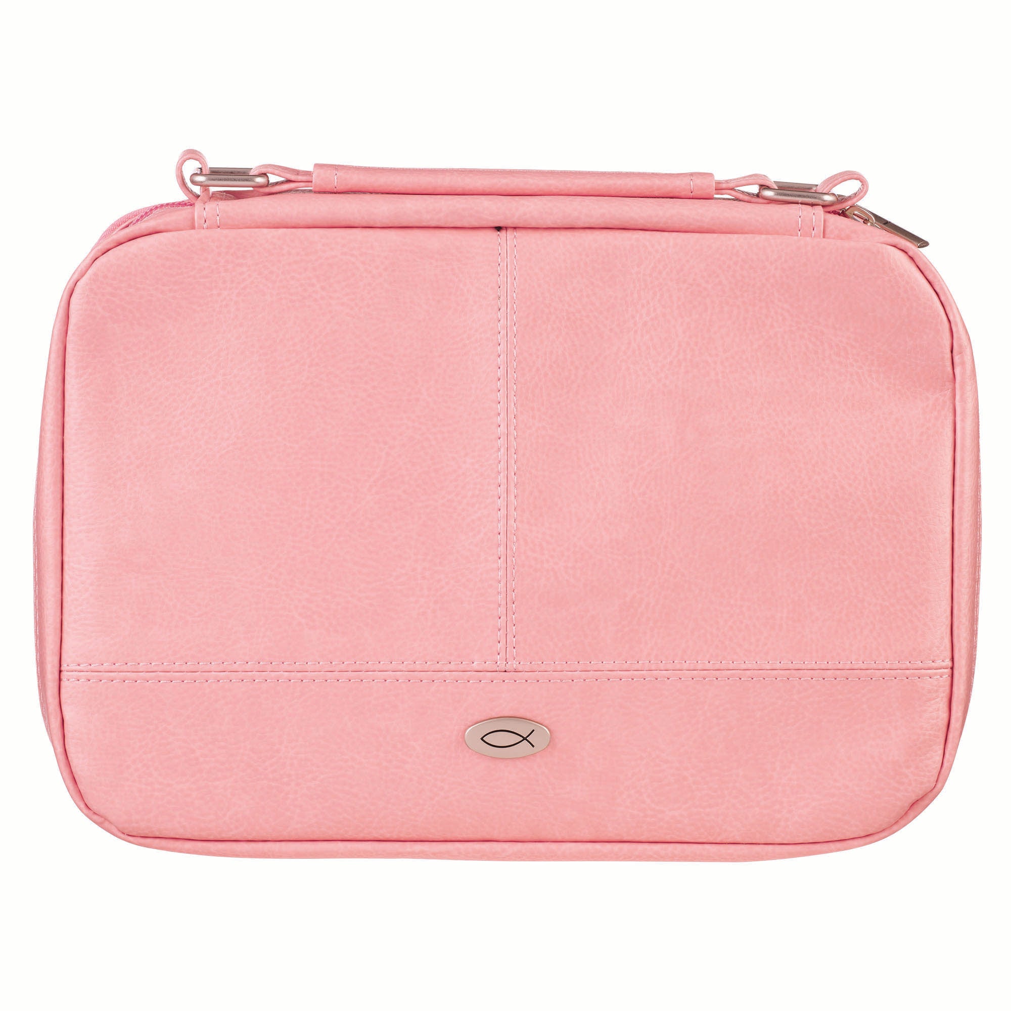 Bible Cover Medium: Organizer Two-fold Light Pink w/Ichthus Badge