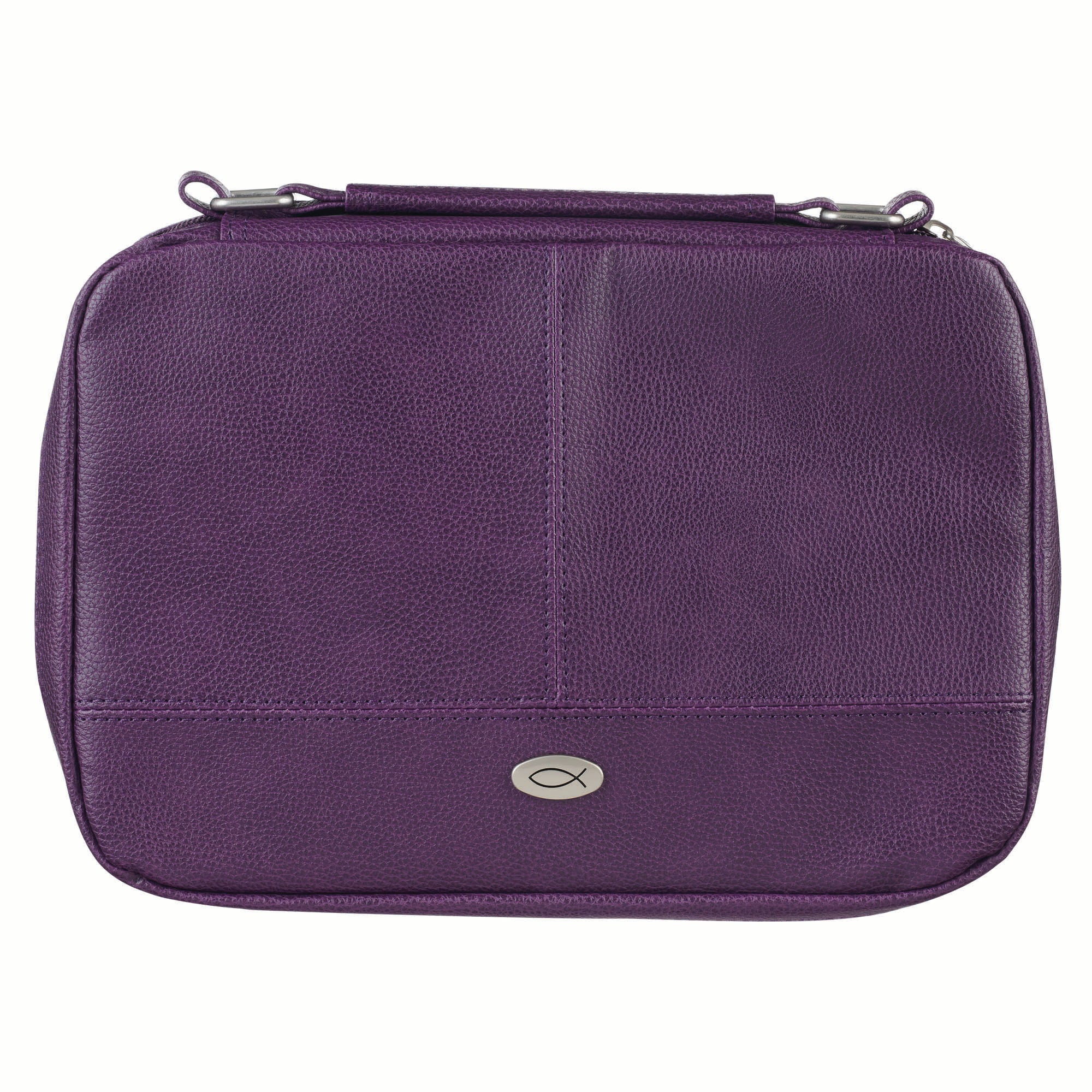 Bible Cover Medium: Organizer Two-fold Warm Purple w/Ichthus Badge