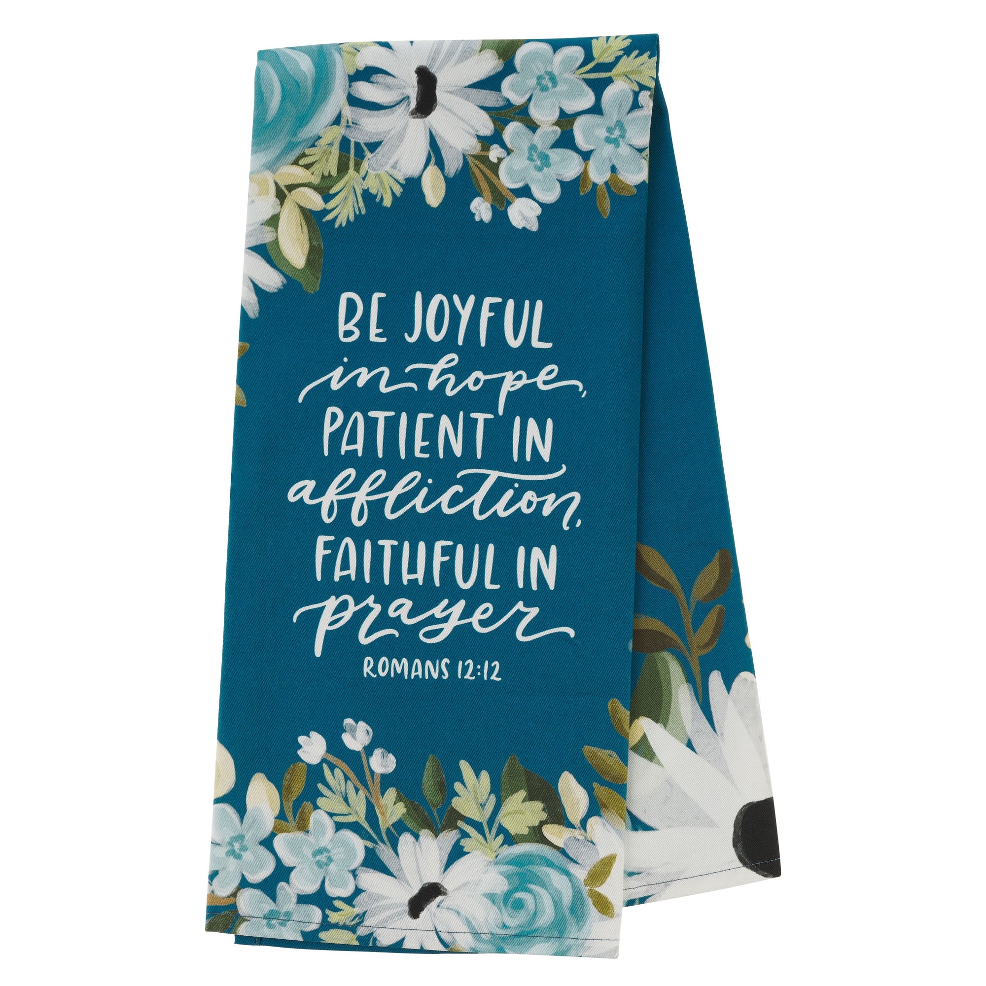 Tea Towel, 100% Cotton: Be Joyful in Hope, Patient in Love, Faithful in Prayer