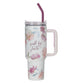 Travel Tumbler with Straw, Stainless Steel, 1183ml (Walk by Faith Dusty Pink Cosmos Collection)
