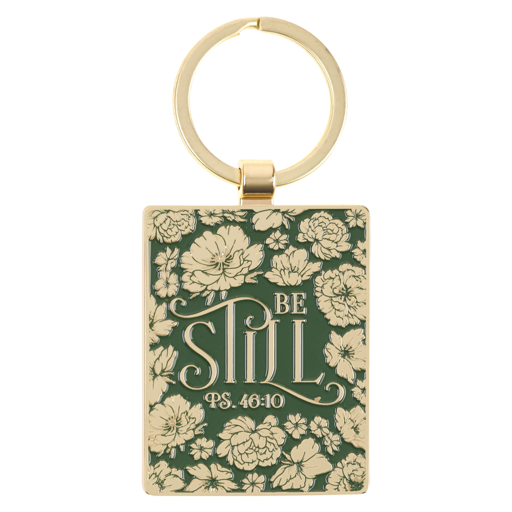 Keyring, Epoxy-filled Metal: Be Still, Green/Gold
