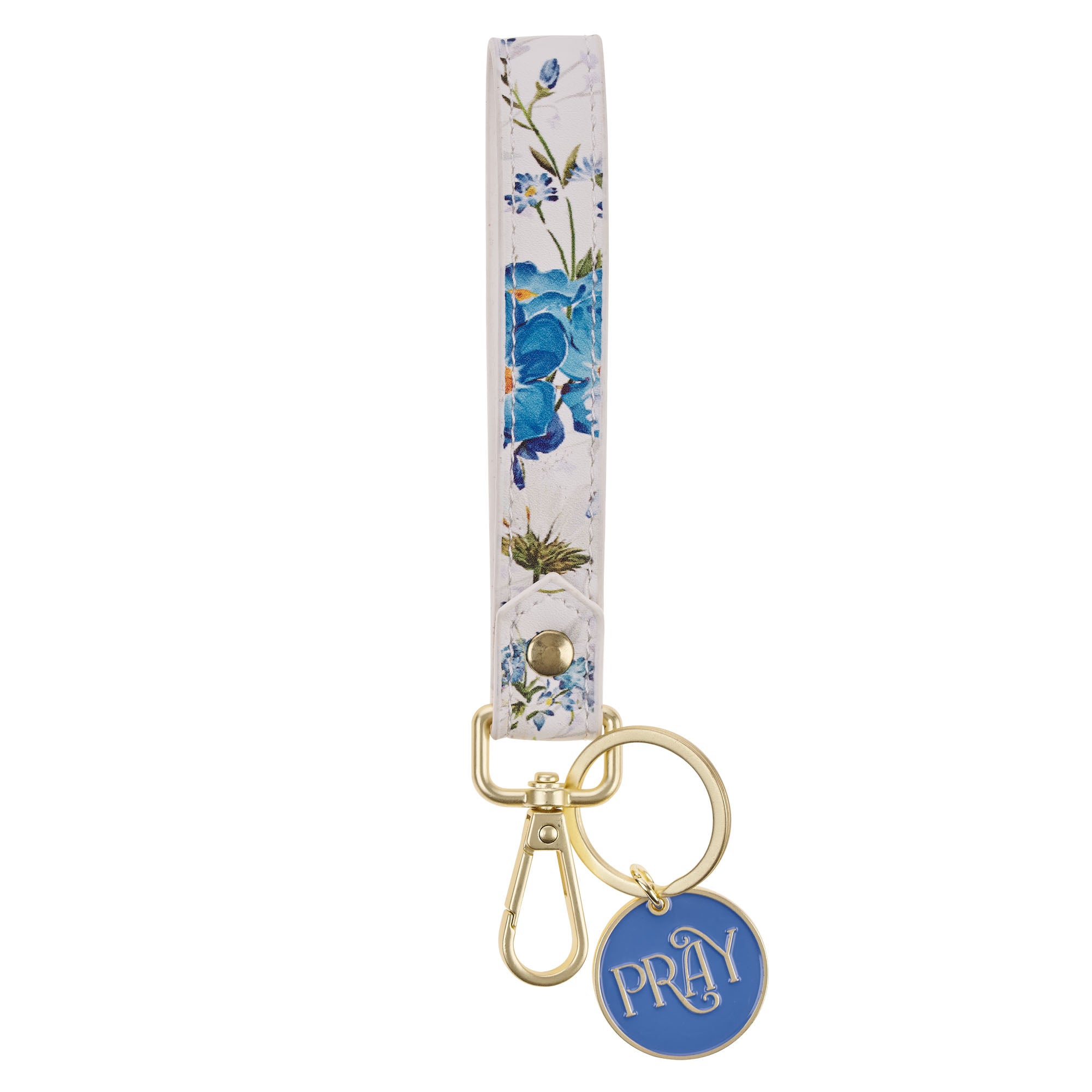 Keyring with Wrist Strap: Pray (Metal and Faux Leather)