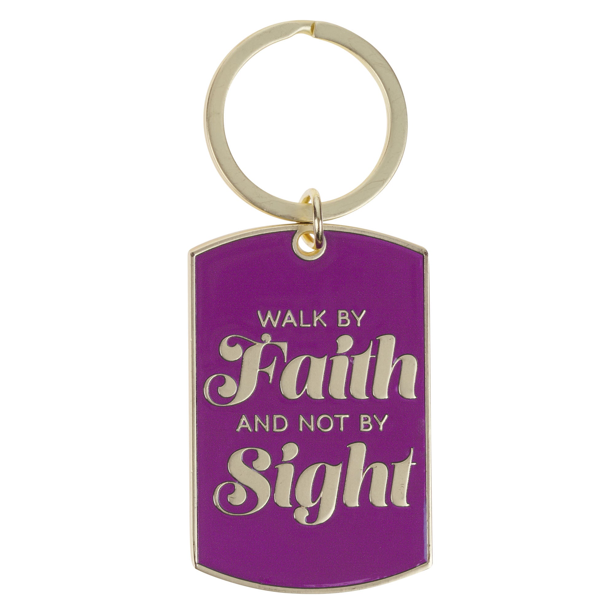 Keyring, Epoxy-filled Metal: Walk by Faith and Not by Sight, Purple