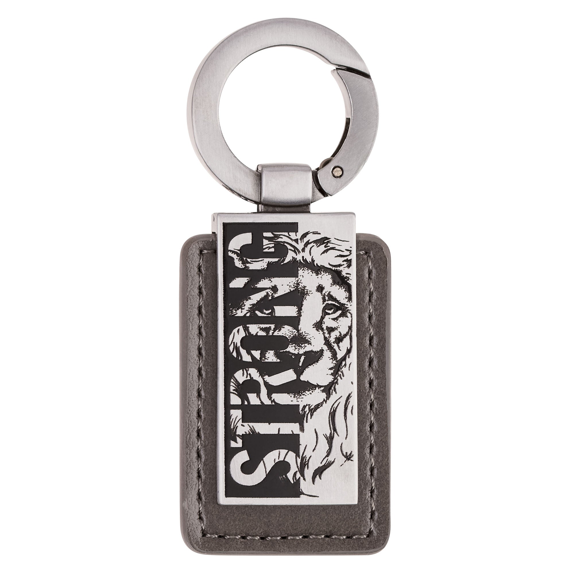 Keyring, Faux Leather Metal Badge: Strong