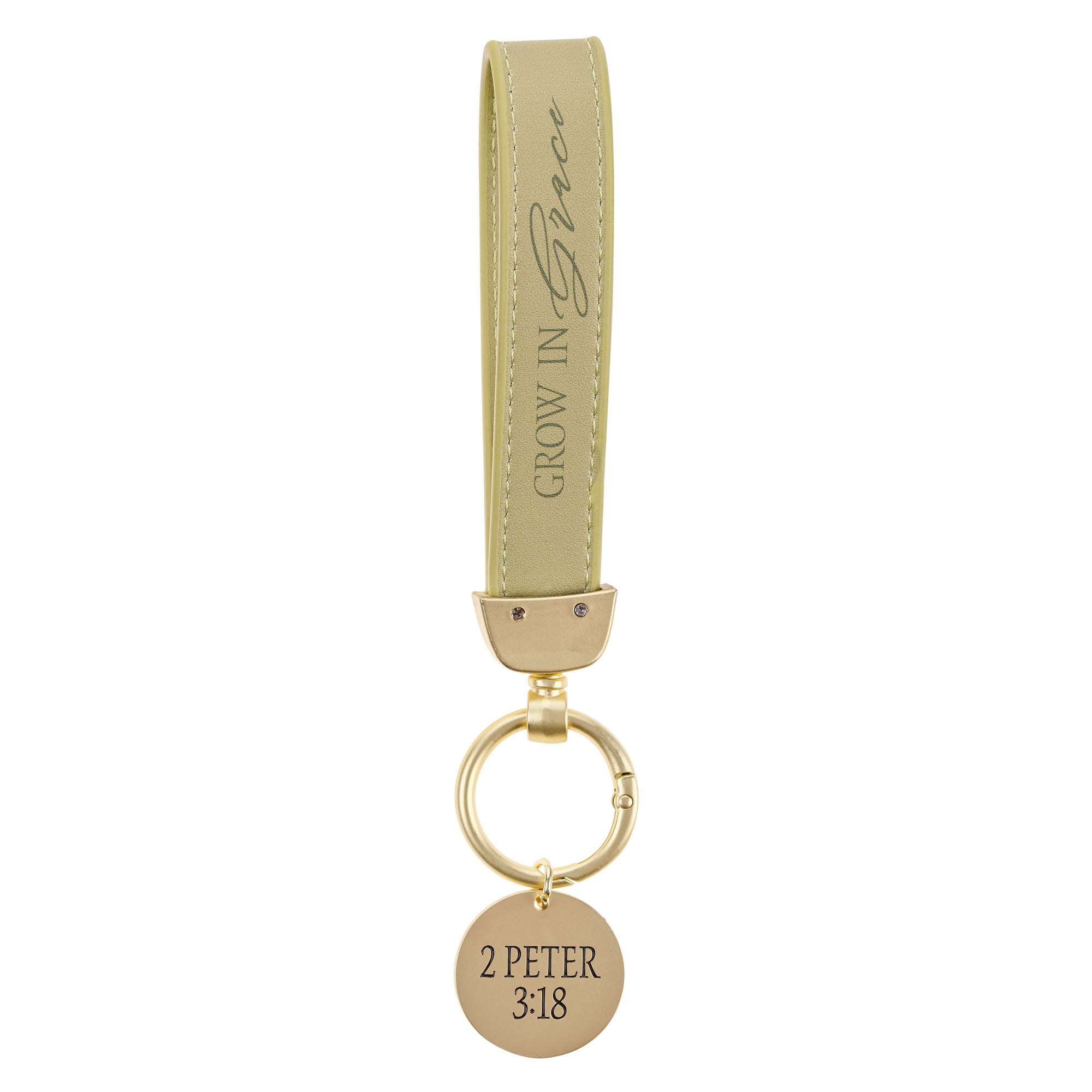 Keyring with Wrist Strap: Grow in Grace, 2 Peter 3:18 (Metal and Faux Leather)