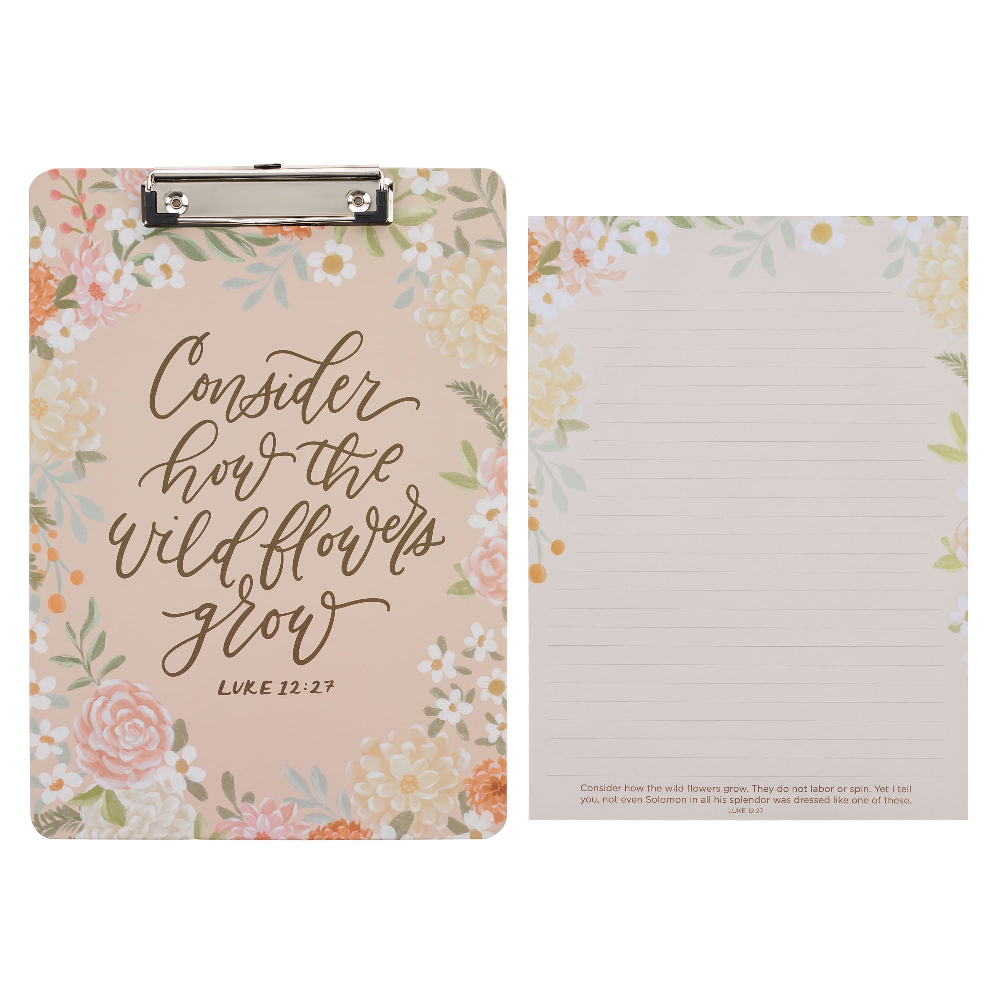 Clipboard with Writing Pad: Consider How The Wildflowers Grow, Floral, Luke 22:27
