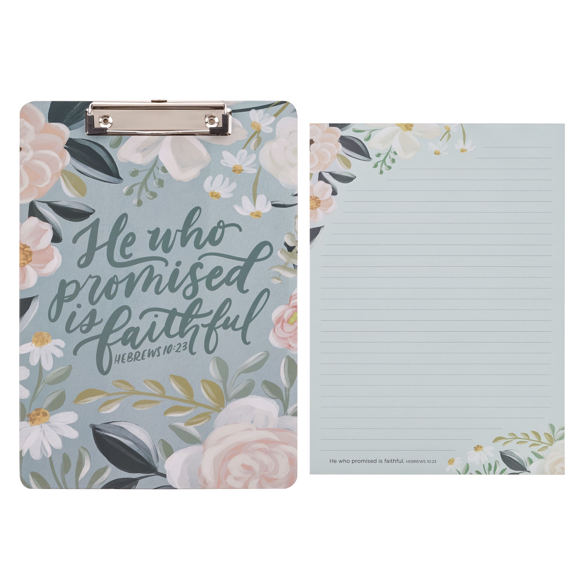 Clipboard with Writing Pad: He Who Promised is Faithful, Floral, Hebrews 10:23