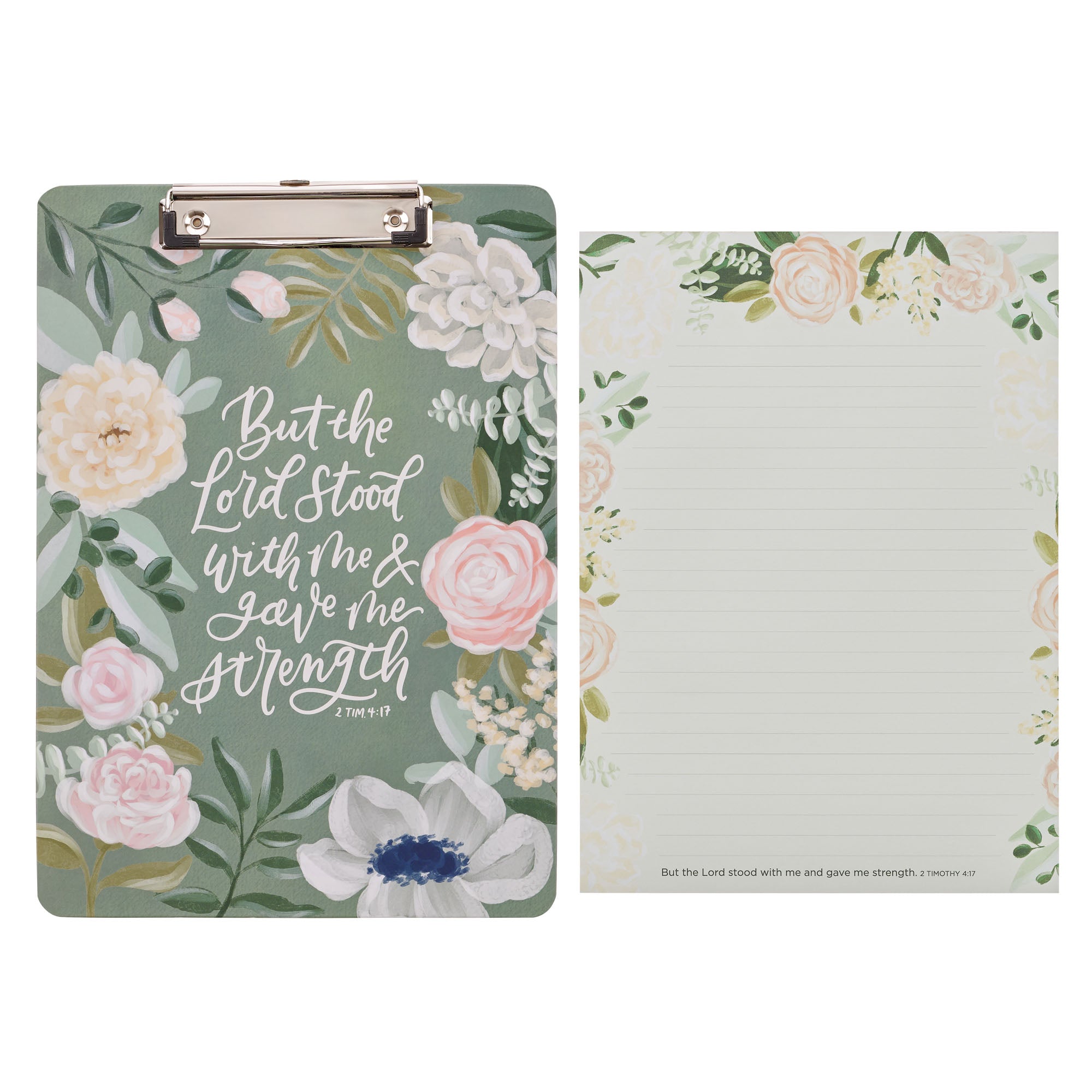 Clipboard with Writing Pad: But The Lord Stood With Me, Floral, 2 Tim. 4:17