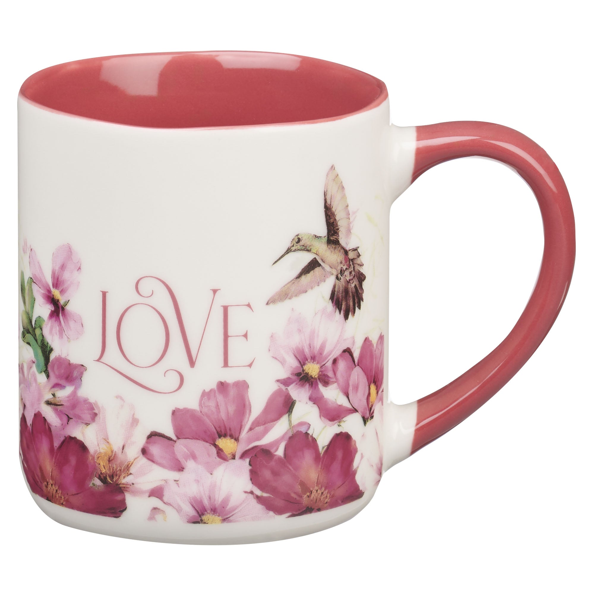 Ceramic Mug (355ml): Love, White/Cherry inside (Love Cherry Pink Hummingbird Collection)