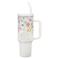 Travel Tumbler with Straw, Stainless Steel, 1183ml (Grace Taupe Wildflower Collection)