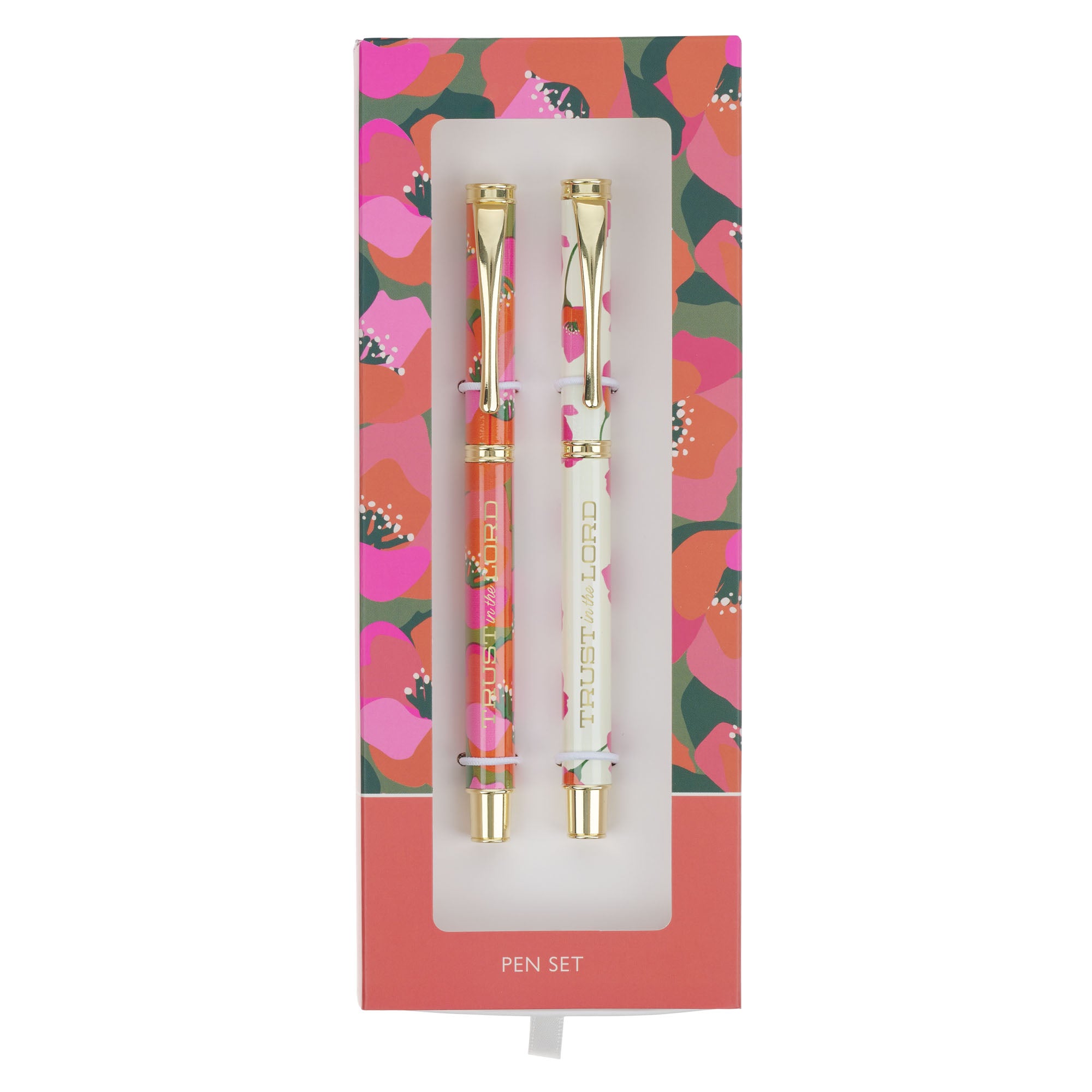 Pen (Set of 2): Trust in the Lord, Black Ink, Orange/Cream Floral