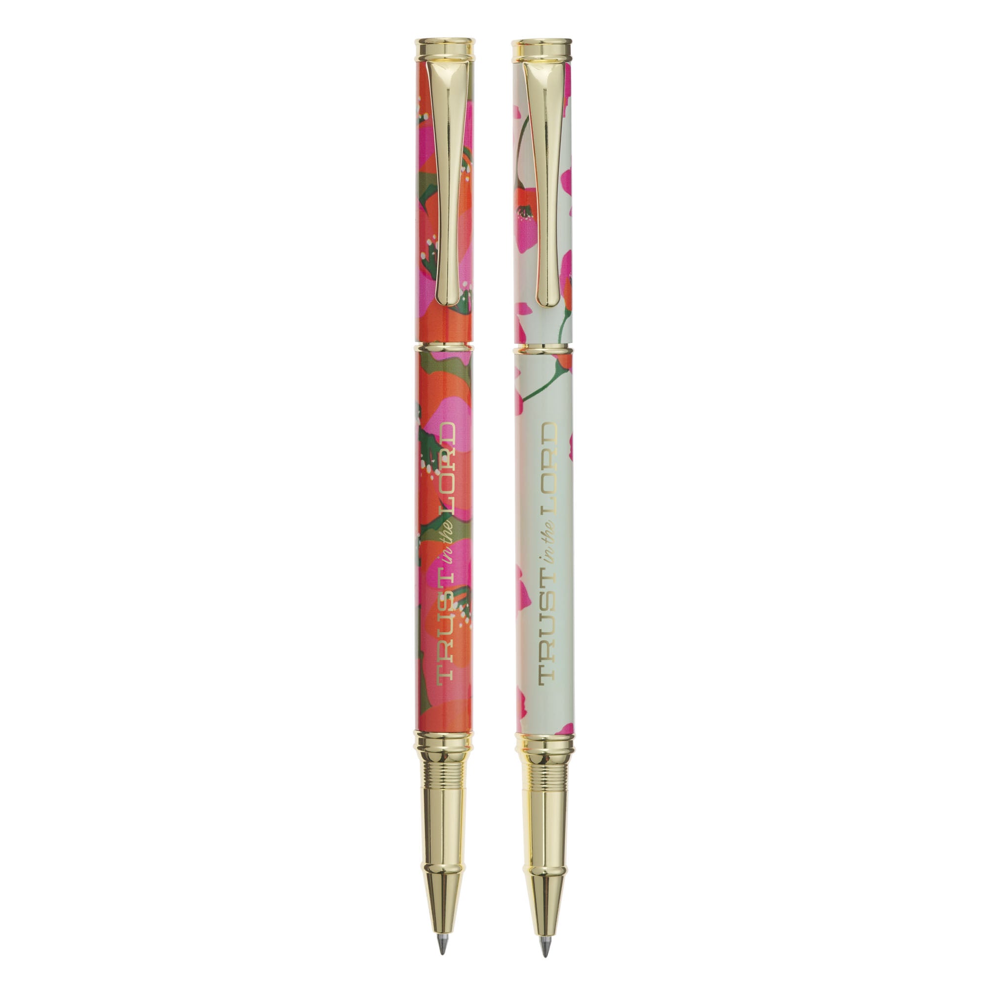 Pen (Set of 2): Trust in the Lord, Black Ink, Orange/Cream Floral
