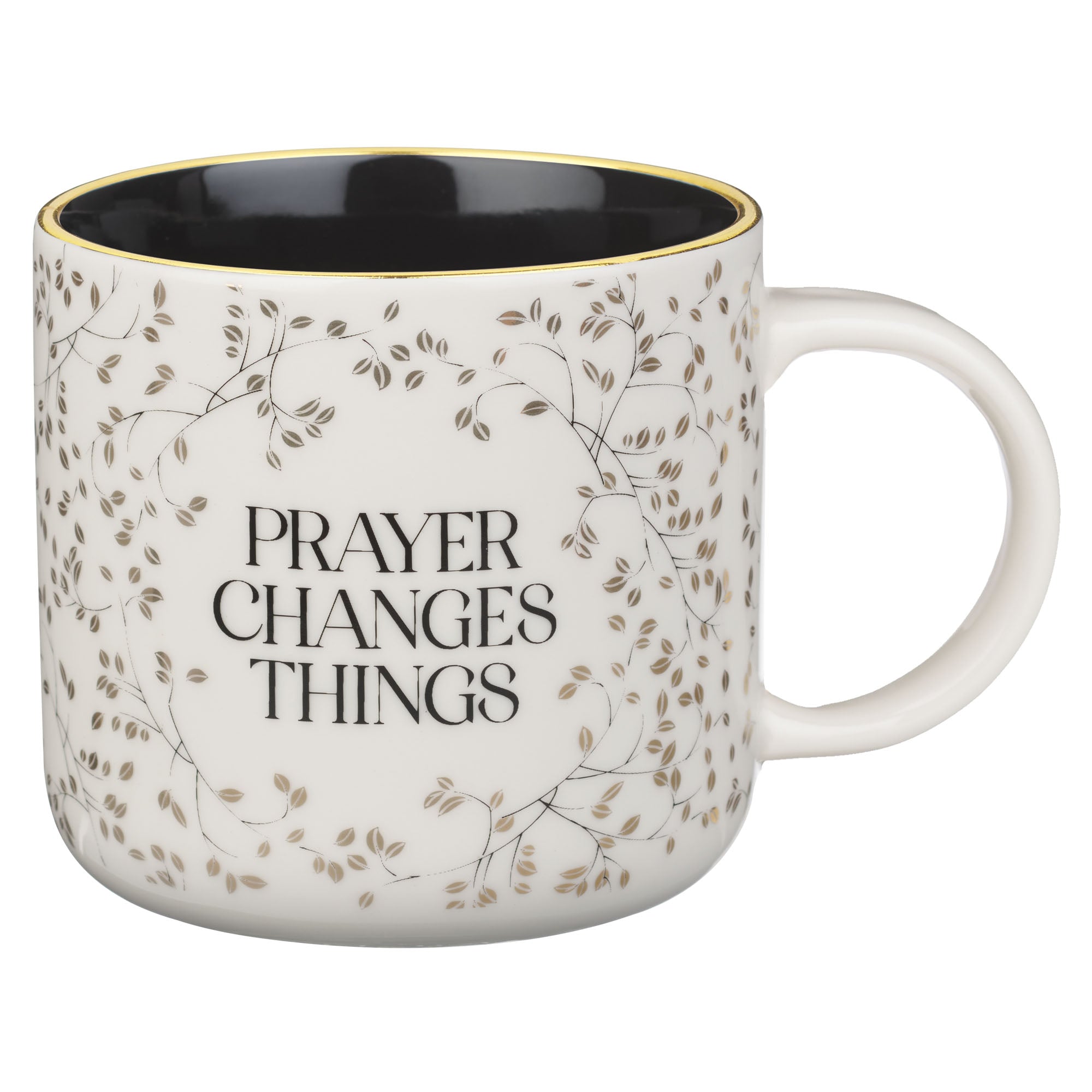 Ceramic Mug (414ml): Prayer Changes Things, White/Black inside