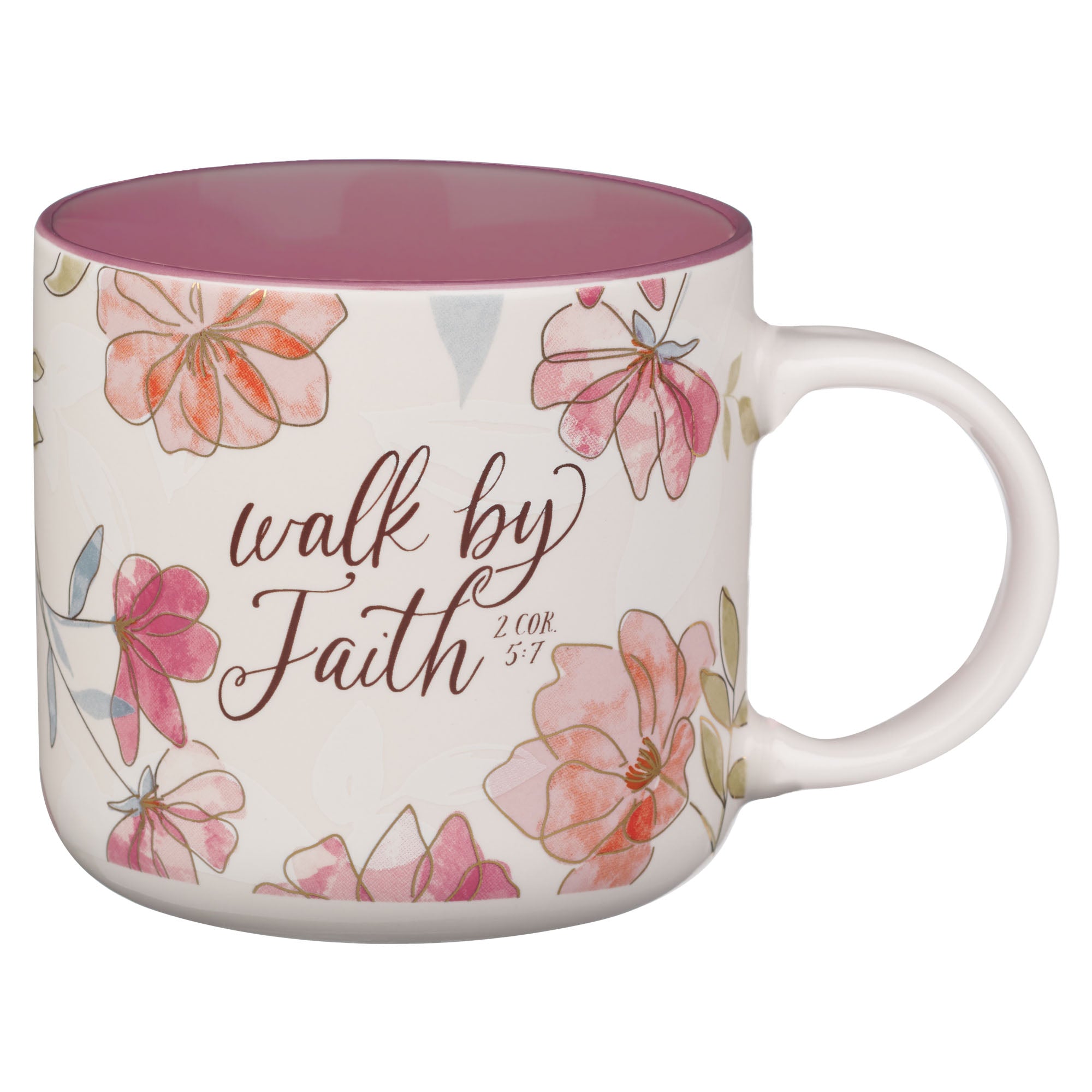 Ceramic Mug (414ml): Walk by Faith, White/Pink inside (Walk by Faith Dusty Pink Cosmos Collection)