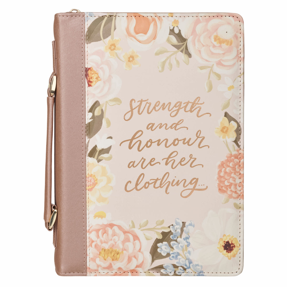 Bible Cover Large: Fashion Strength Peach Floral And Honour Prov. 31:25