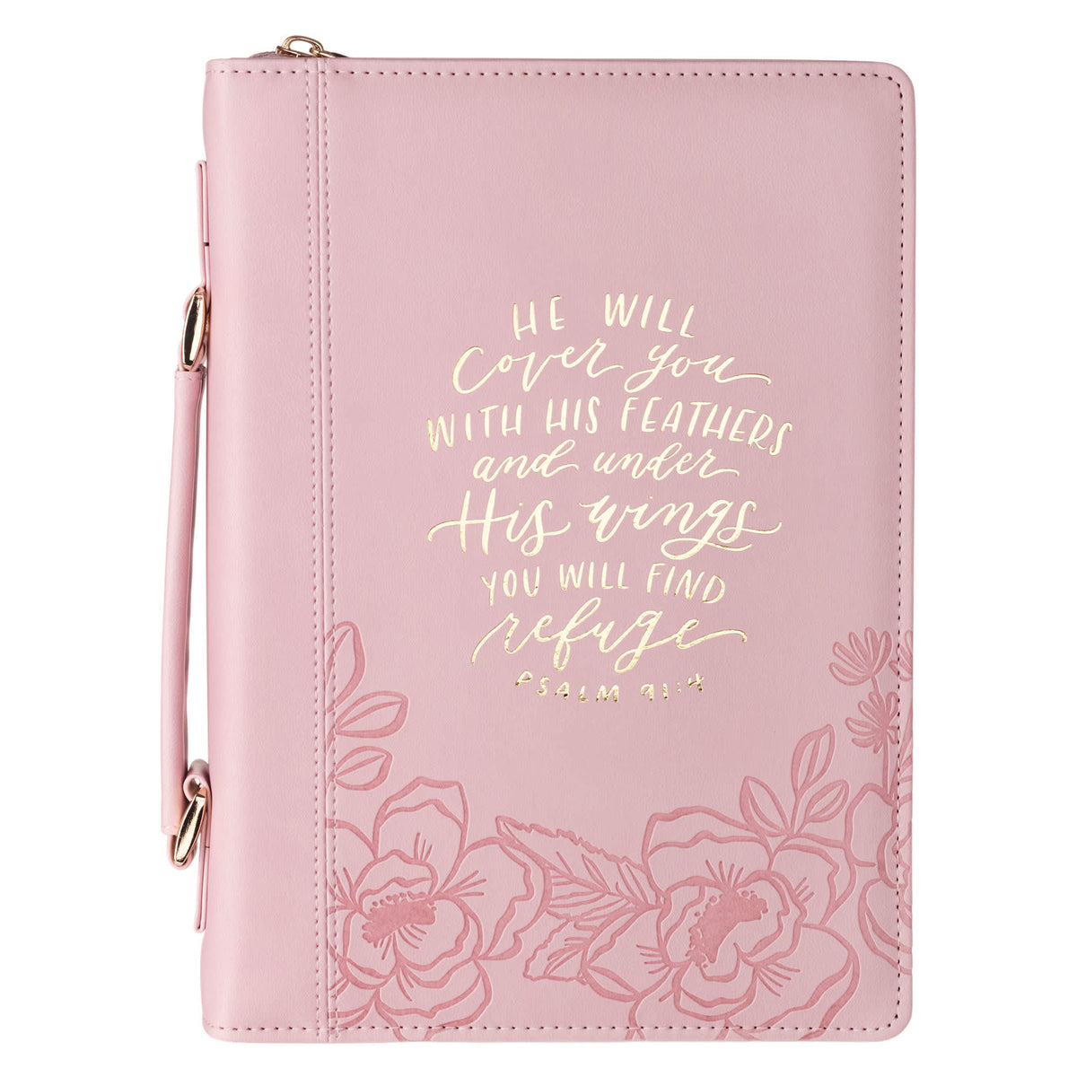 Bible Cover Large: Fashion Pink He Will Cover You With His Feathers Ps. 91:4