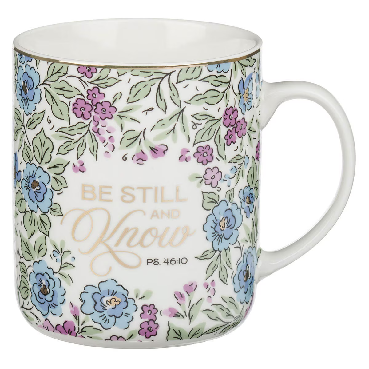 Ceramic Mug: Purple Floral Be Still And Know Ps. 46:10