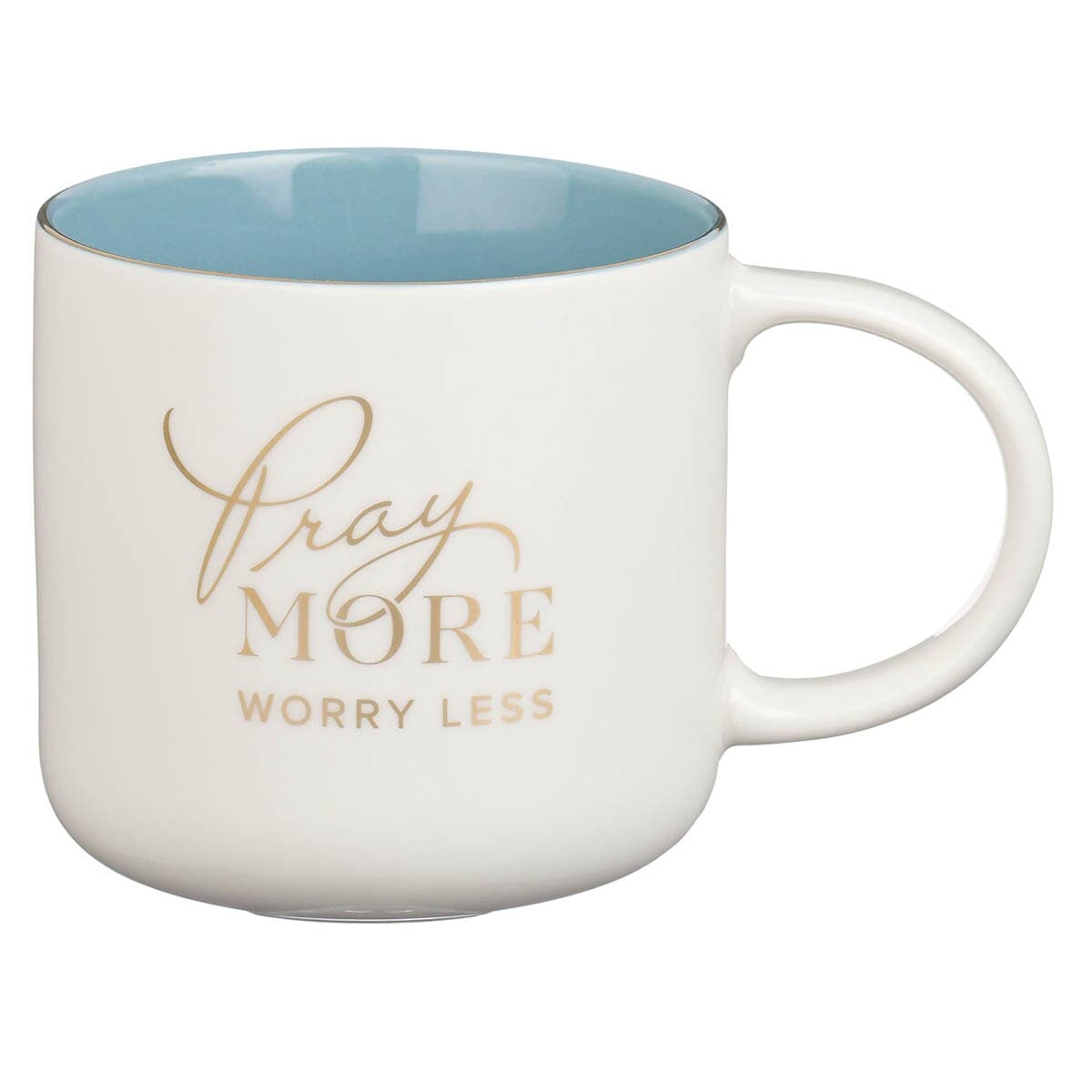 Ceramic Mug: White Blue Pray More Worry Less