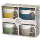 Ceramic Mug: Set 4pc Blue, Taupe, Yellow, and Green