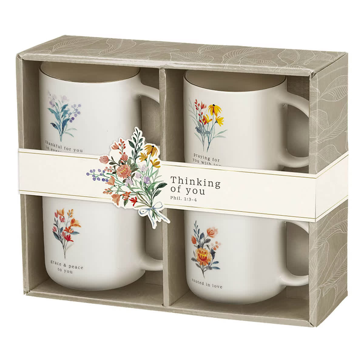 Ceramic Mug (Set of 4): Cream Taupe Thinking of You