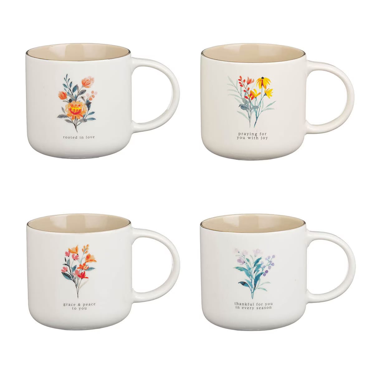 Ceramic Mug (Set of 4): Cream Taupe Thinking of You