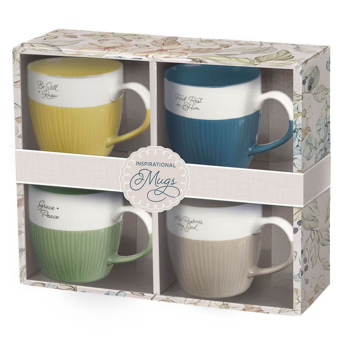 Ceramic Mug (Set of 4): Multi Color Faith, Hope, Grace, Trust