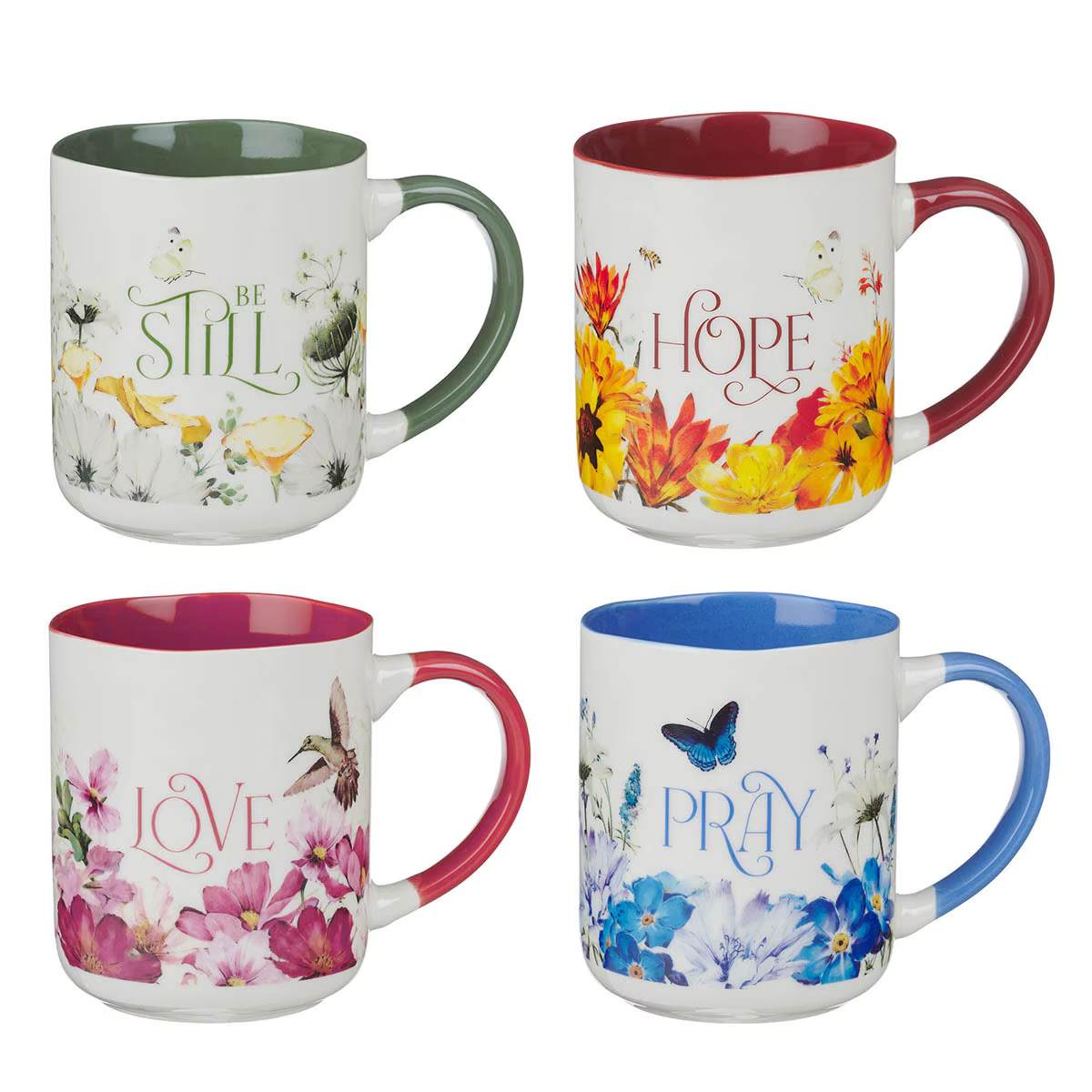 Ceramic Mug (Set of 4): Multi Color Faith, Hope, Grace, Trust