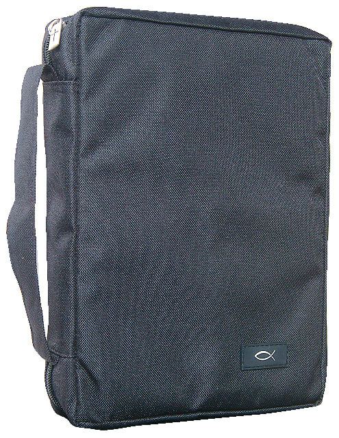 Bible Cover Polyester With Fish Label Black Large