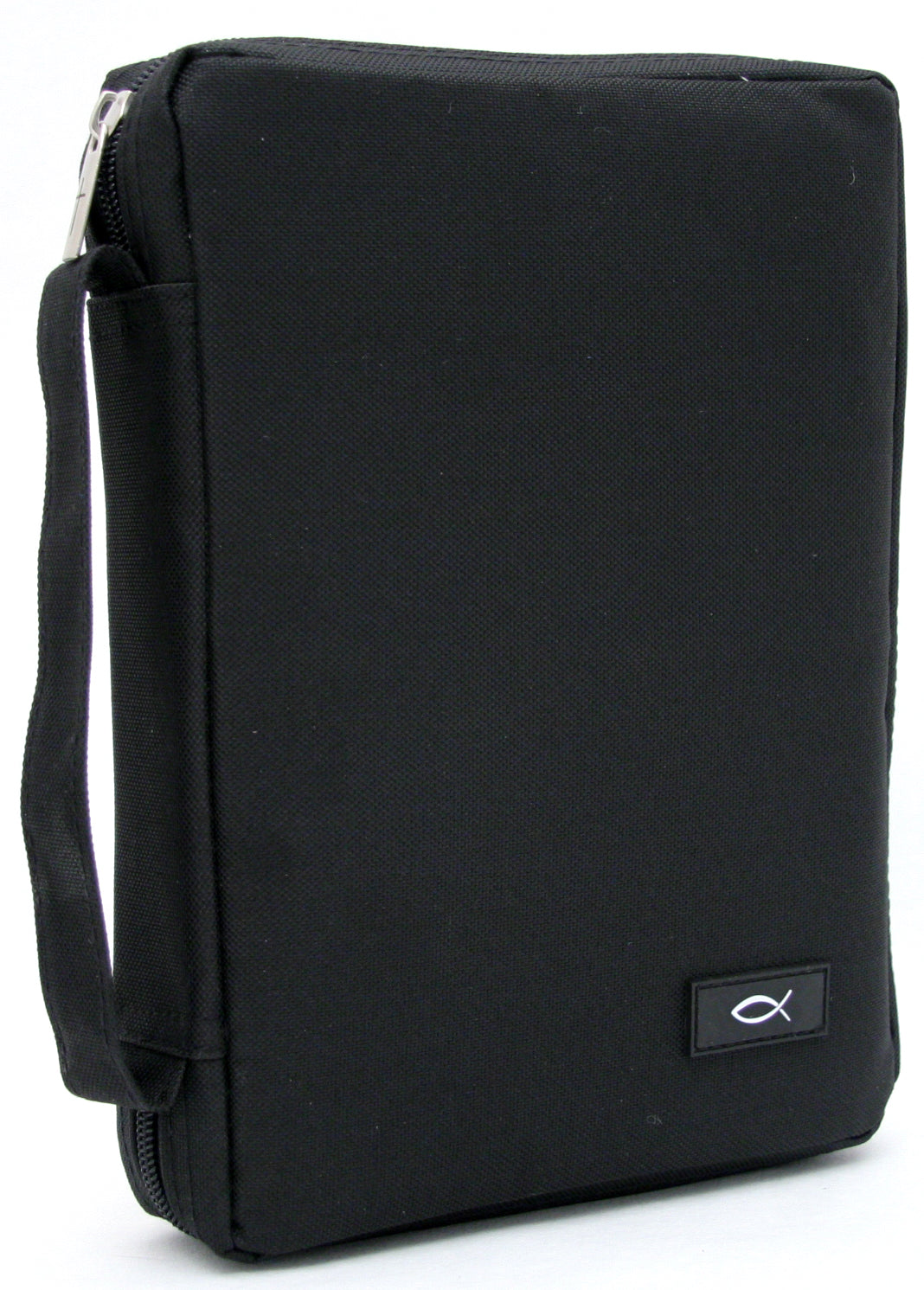 Bible Cover Polyester With Fish Label Black Medium