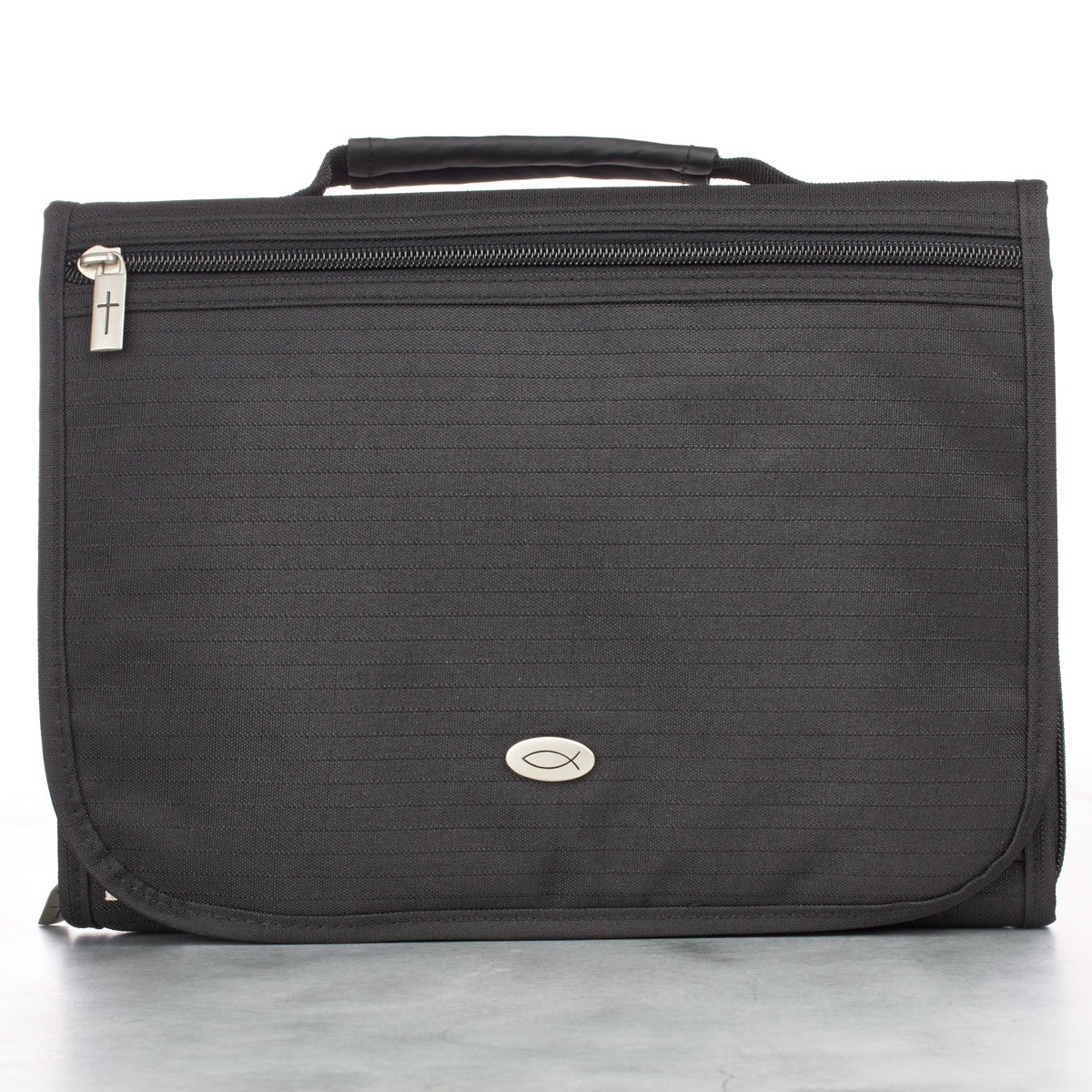 Bible Cover Tri-Fold Organizer Large: Black Polyester