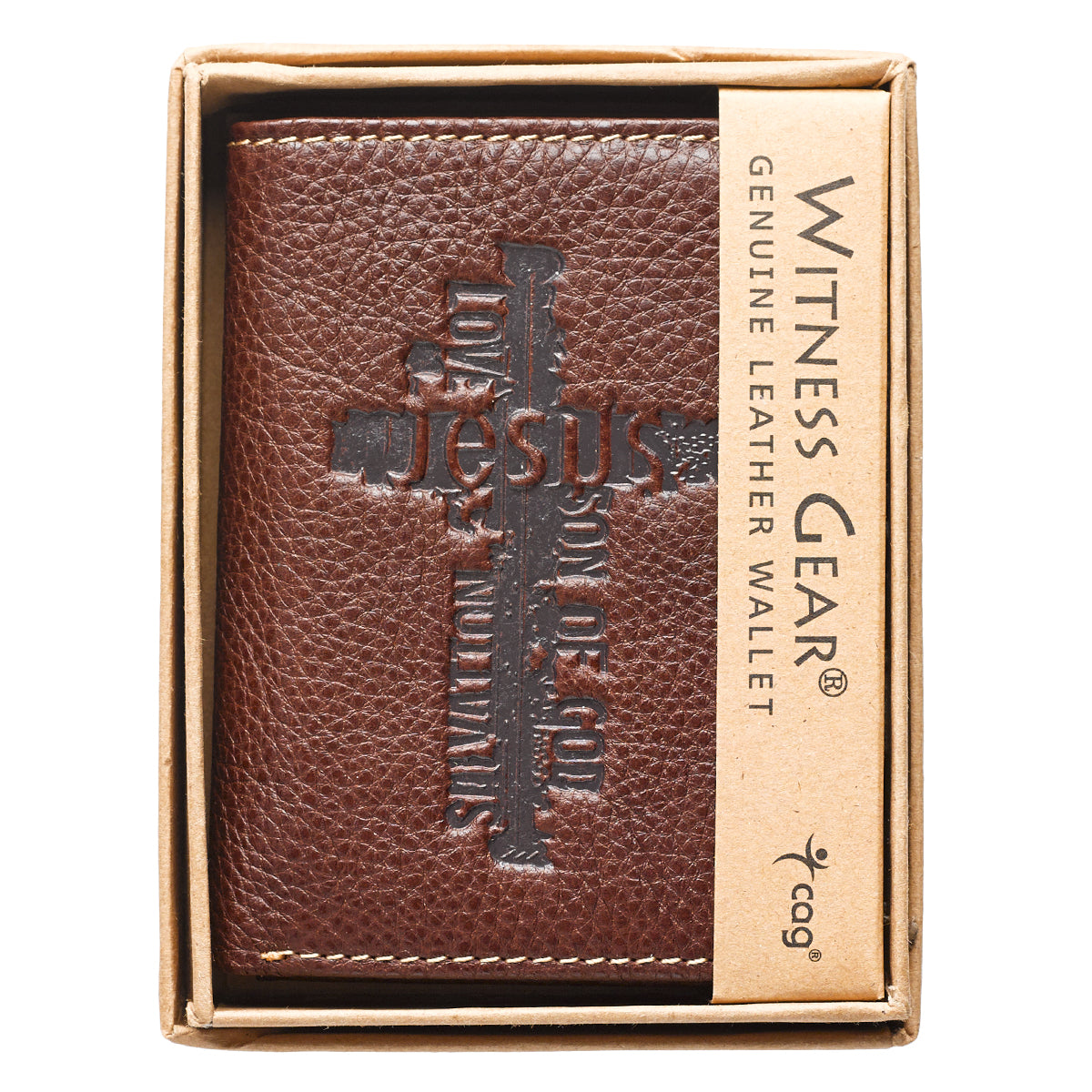 Leather Wallet: Jesus Cross, Brown, Tri-Fold, Rfid-blocking, Gift Boxed