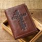 Leather Wallet: Jesus Cross, Brown, Tri-Fold, Rfid-blocking, Gift Boxed