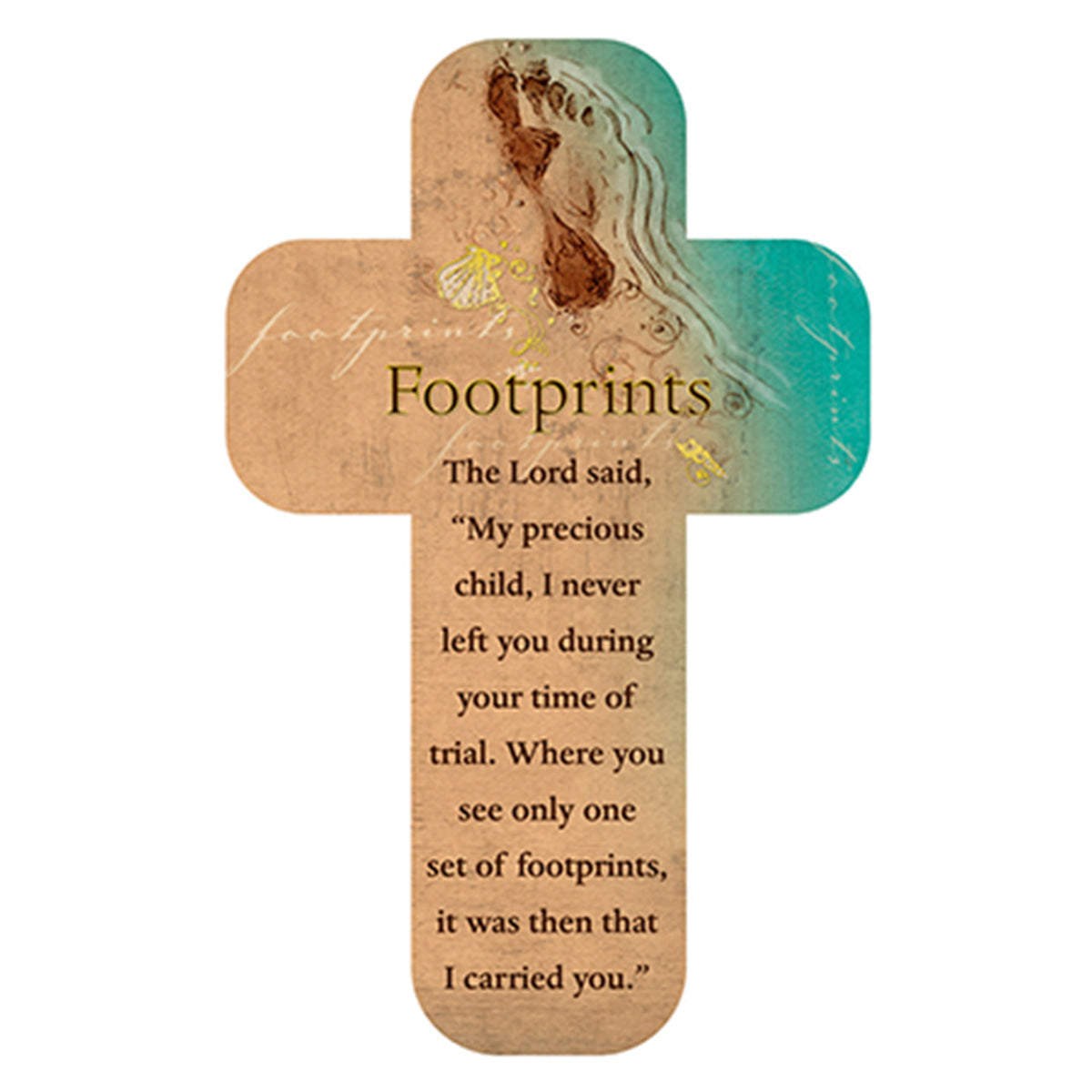 Bookmark Cross-Shaped: Footprints, Beach Scene