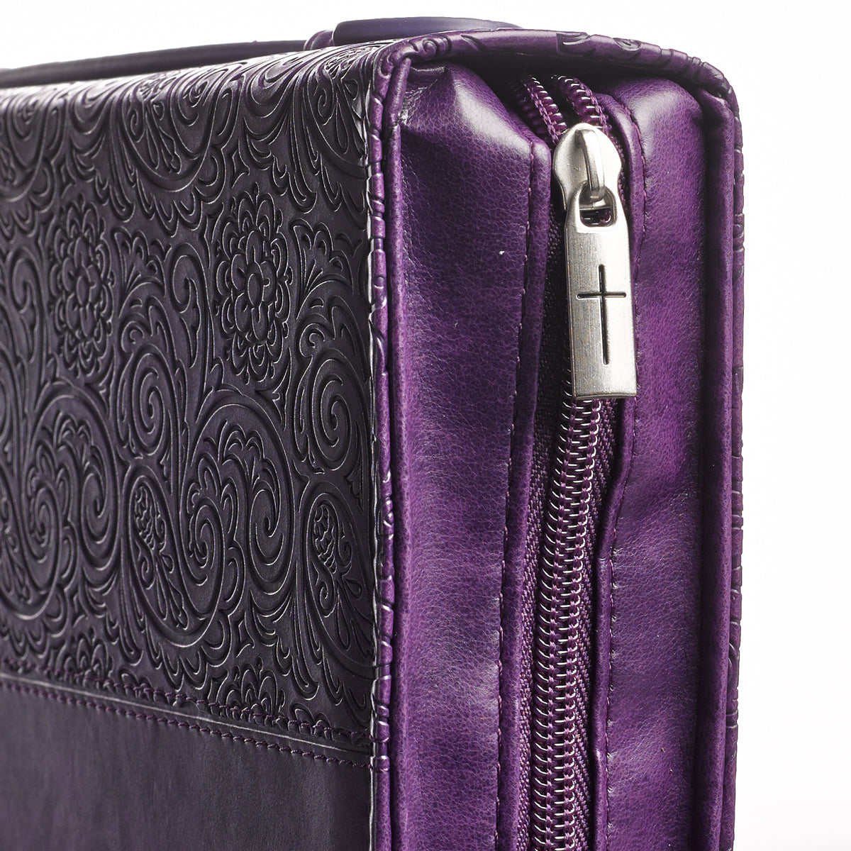 Bible Cover Trendy Large: Faith, Purple Pattern, Carry Handle, Luxleather