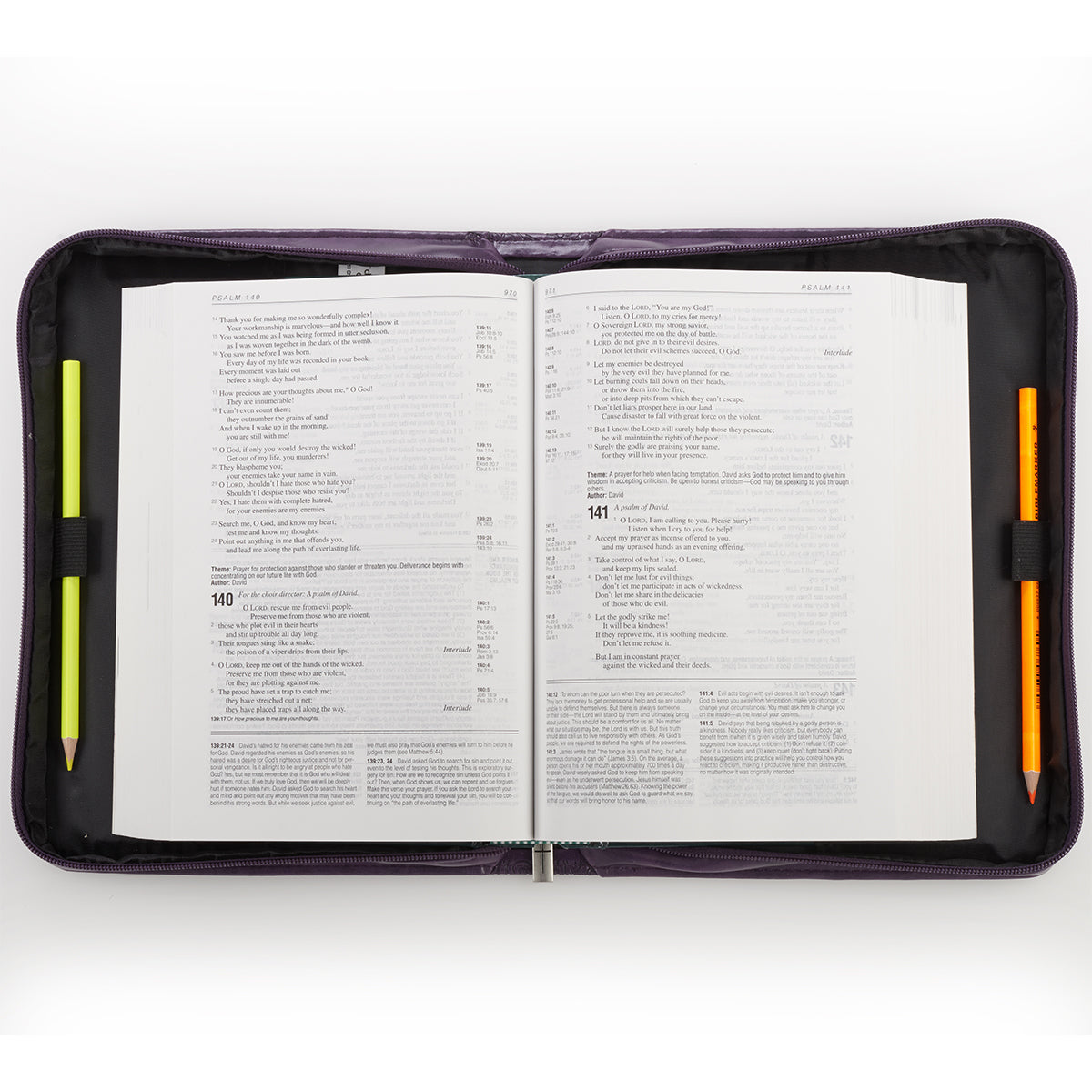 Bible Cover Trendy Medium: Faith, Purple Pattern, Carry Handle, Luxleather
