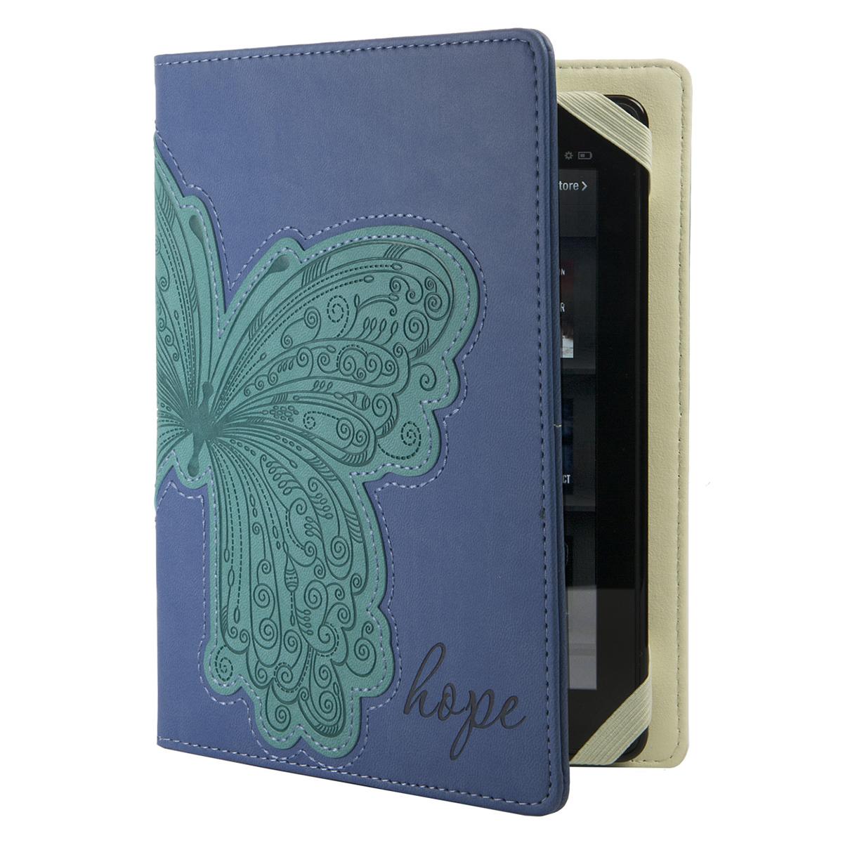 E-Reader Cover With Elastic Band Closure: Hope Blue/Aqua Butterfly